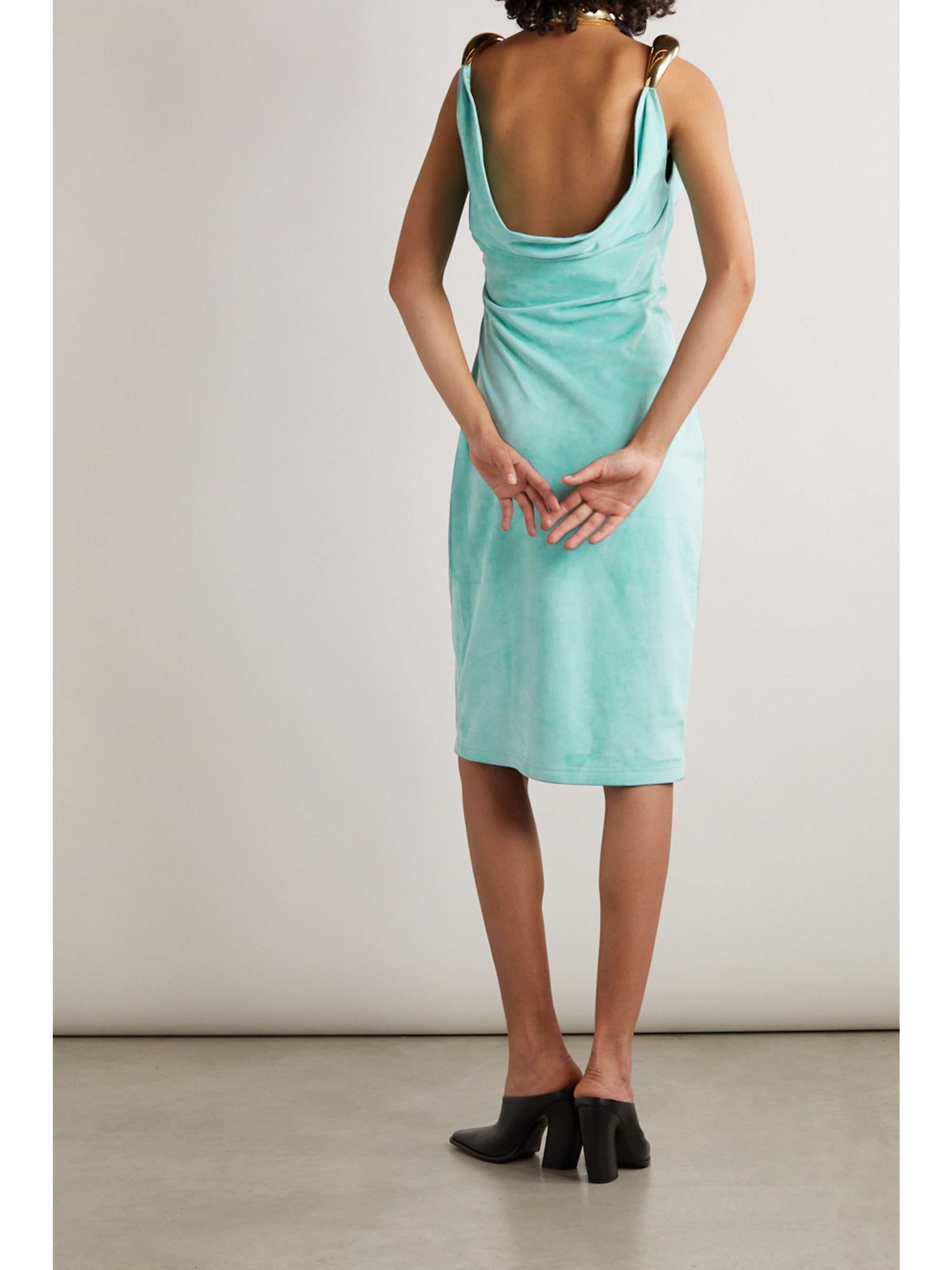 BOTTEGA VENETA Layered draped embellished suede dress