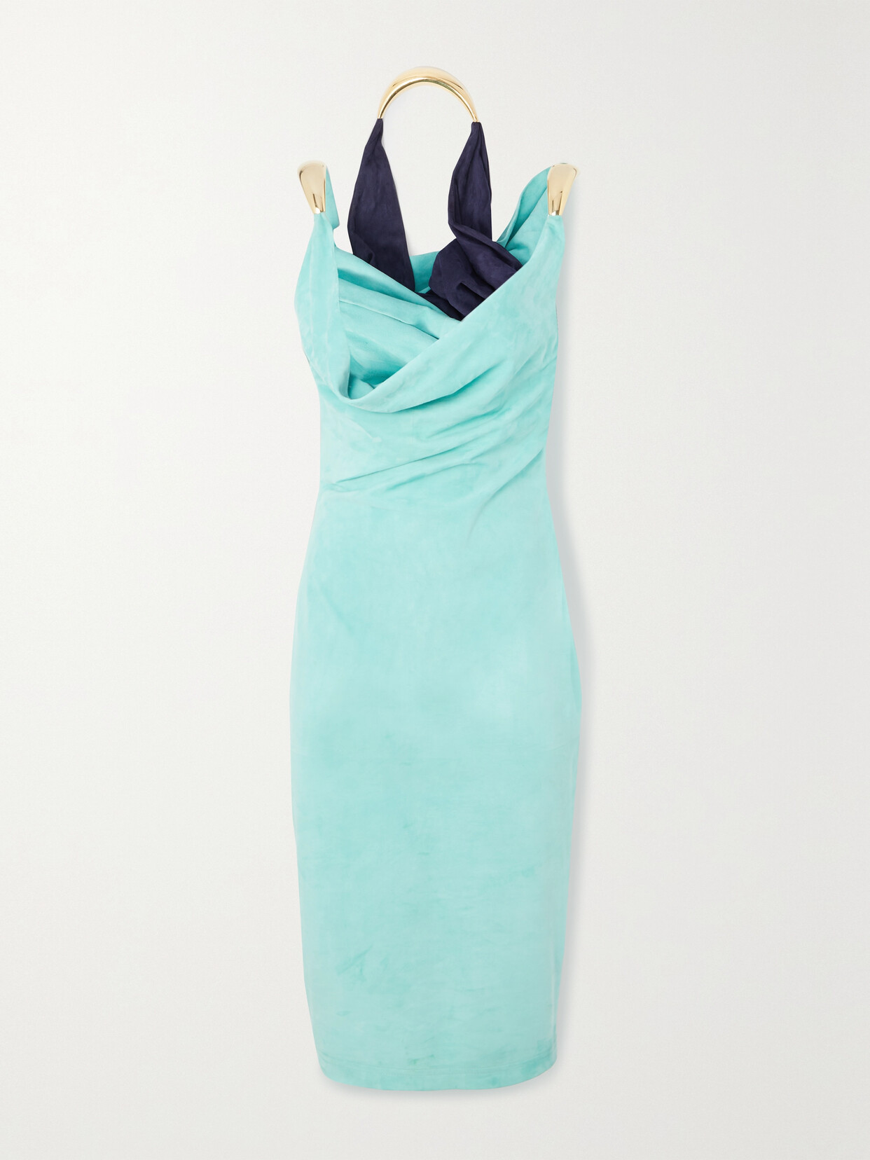 Bottega Veneta - Layered Draped Embellished Suede Dress - Blue