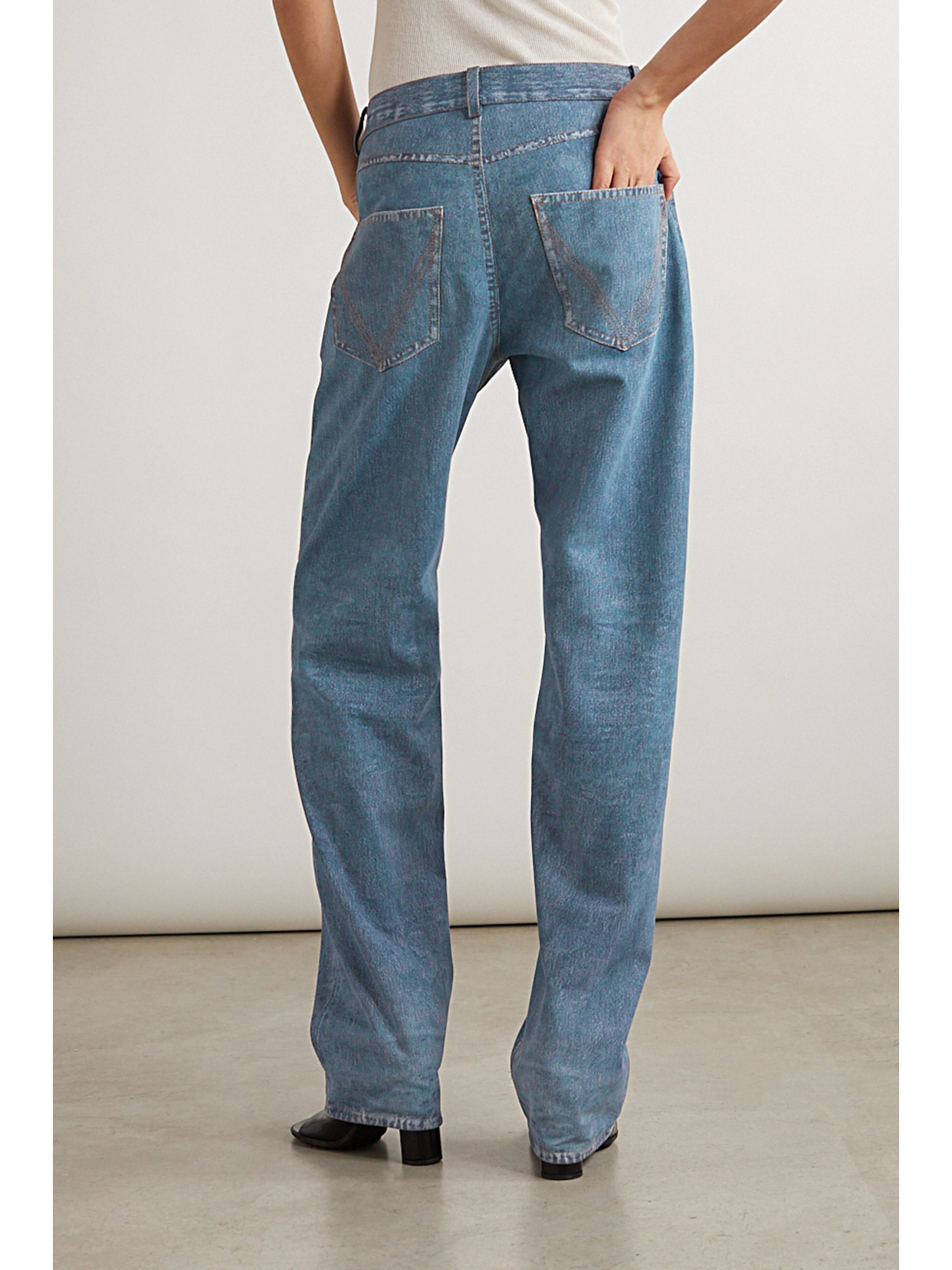 Bottega Veneta Printed Leather Straight-leg Pants In Blue