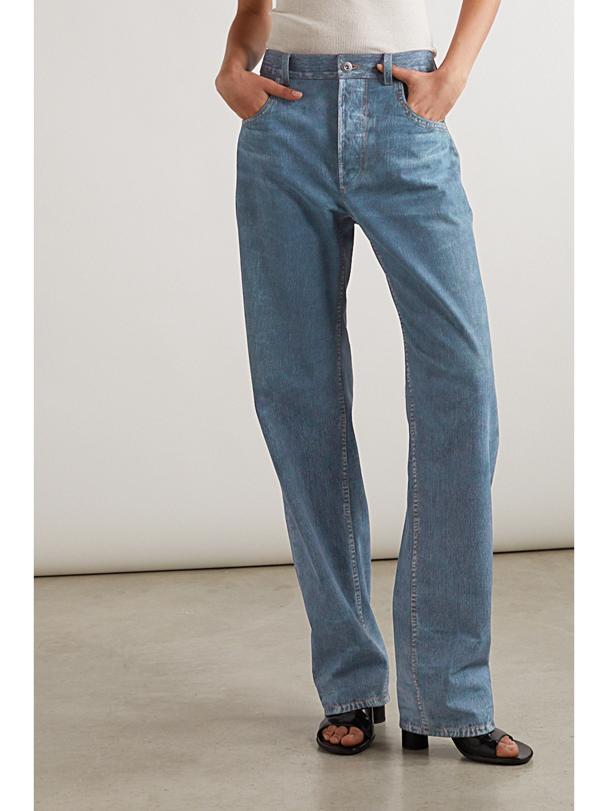 Bottega Veneta Printed Leather Straight-leg Pants In Blue