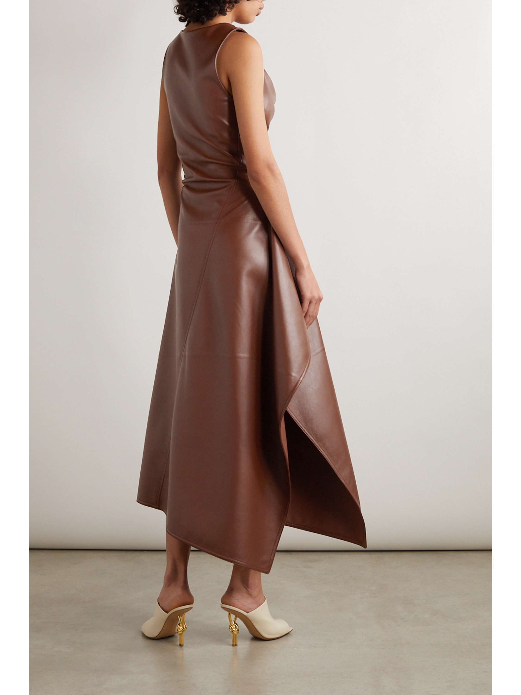 BOTTEGA VENETA Asymmetric draped leather midi dress