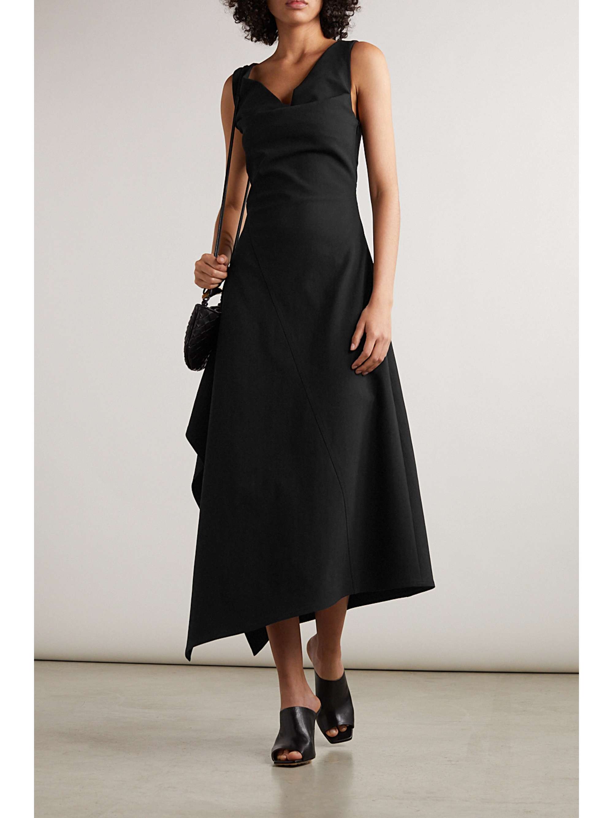 BOTTEGA VENETA Asymmetric cotton-blend canvas midi dress