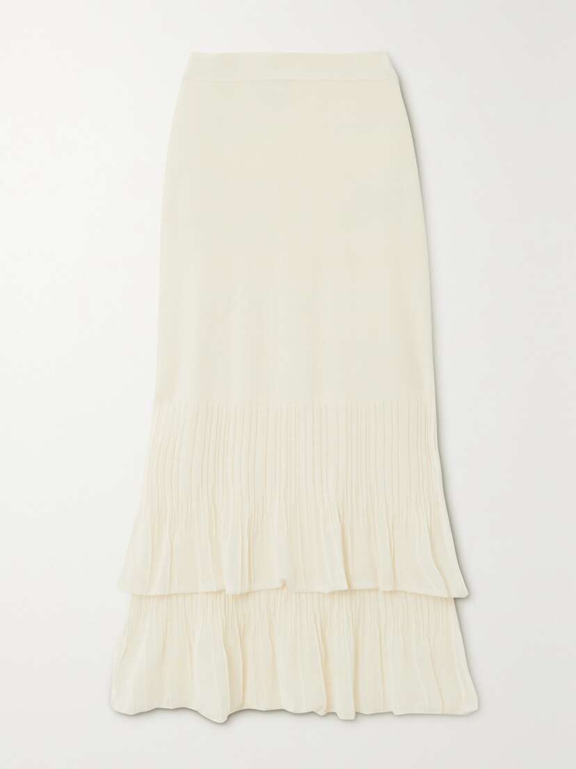 Bottega Veneta Ribbed Pleated Cotton-blend Midi Skirt