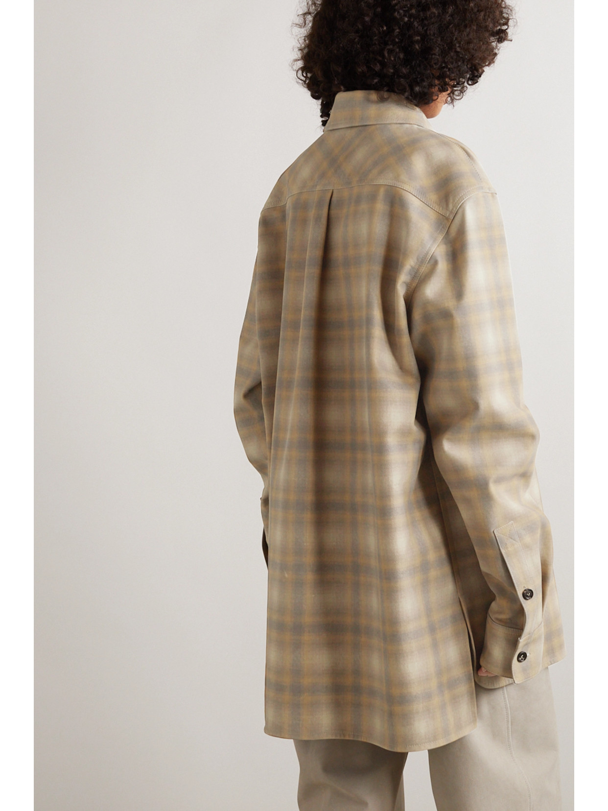 Bottega Veneta Oversized Checked Leather Shirt In Neutrals