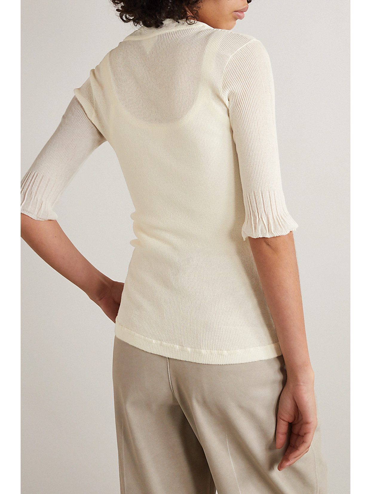 Shop Bottega Veneta Ribbed Cotton-blend Top In Cream