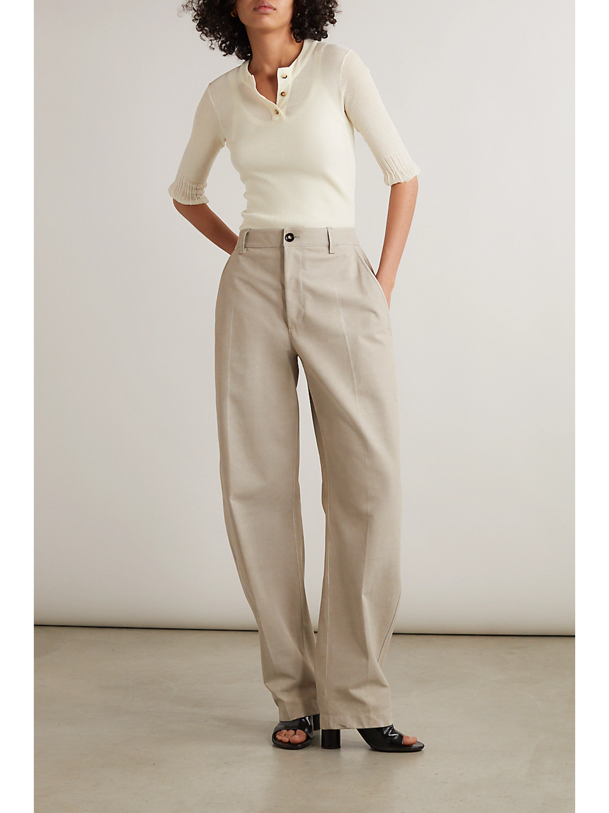 Shop Bottega Veneta Ribbed Cotton-blend Top In Cream