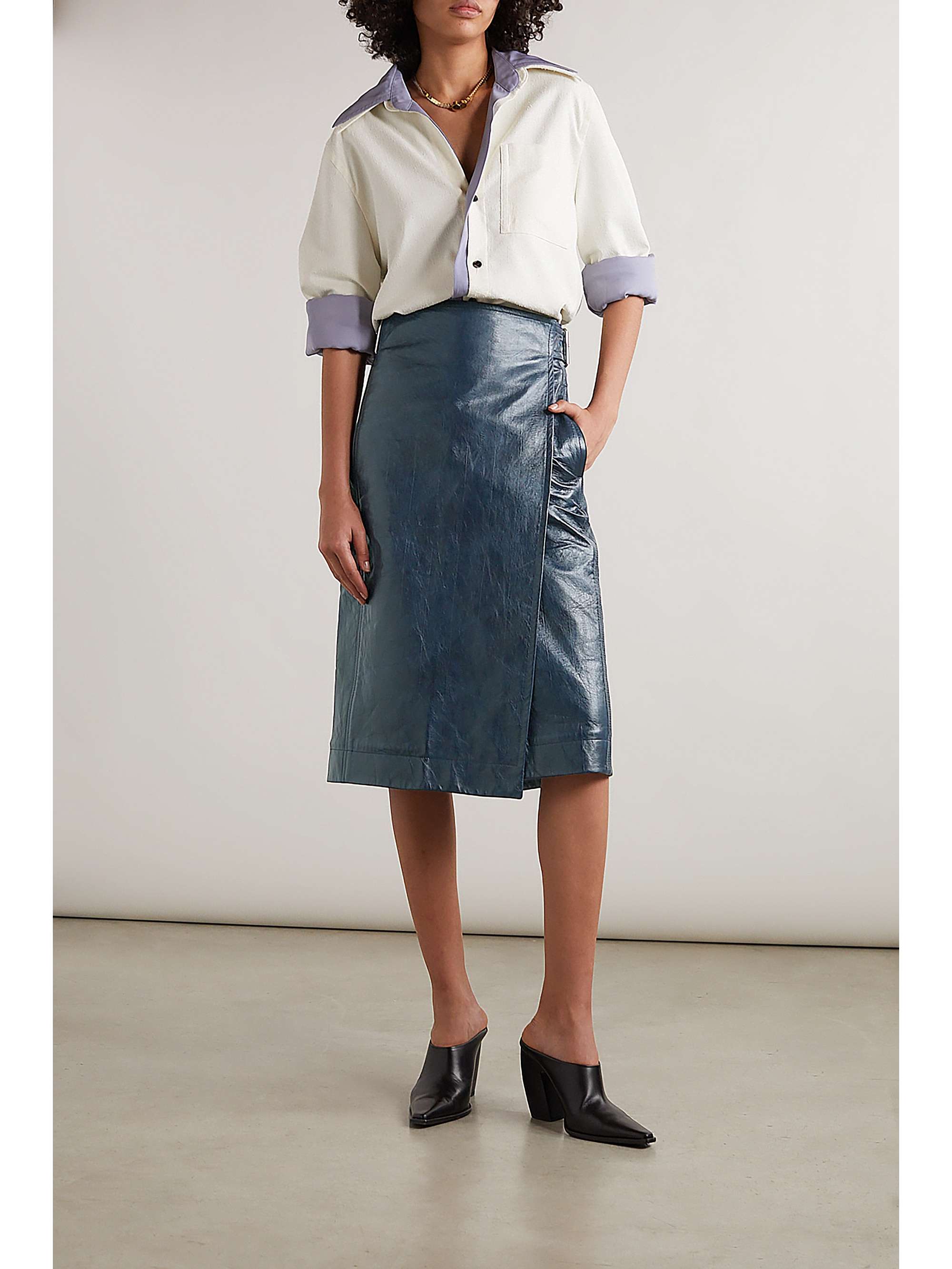 BOTTEGA VENETA Textured-leather wrap skirt