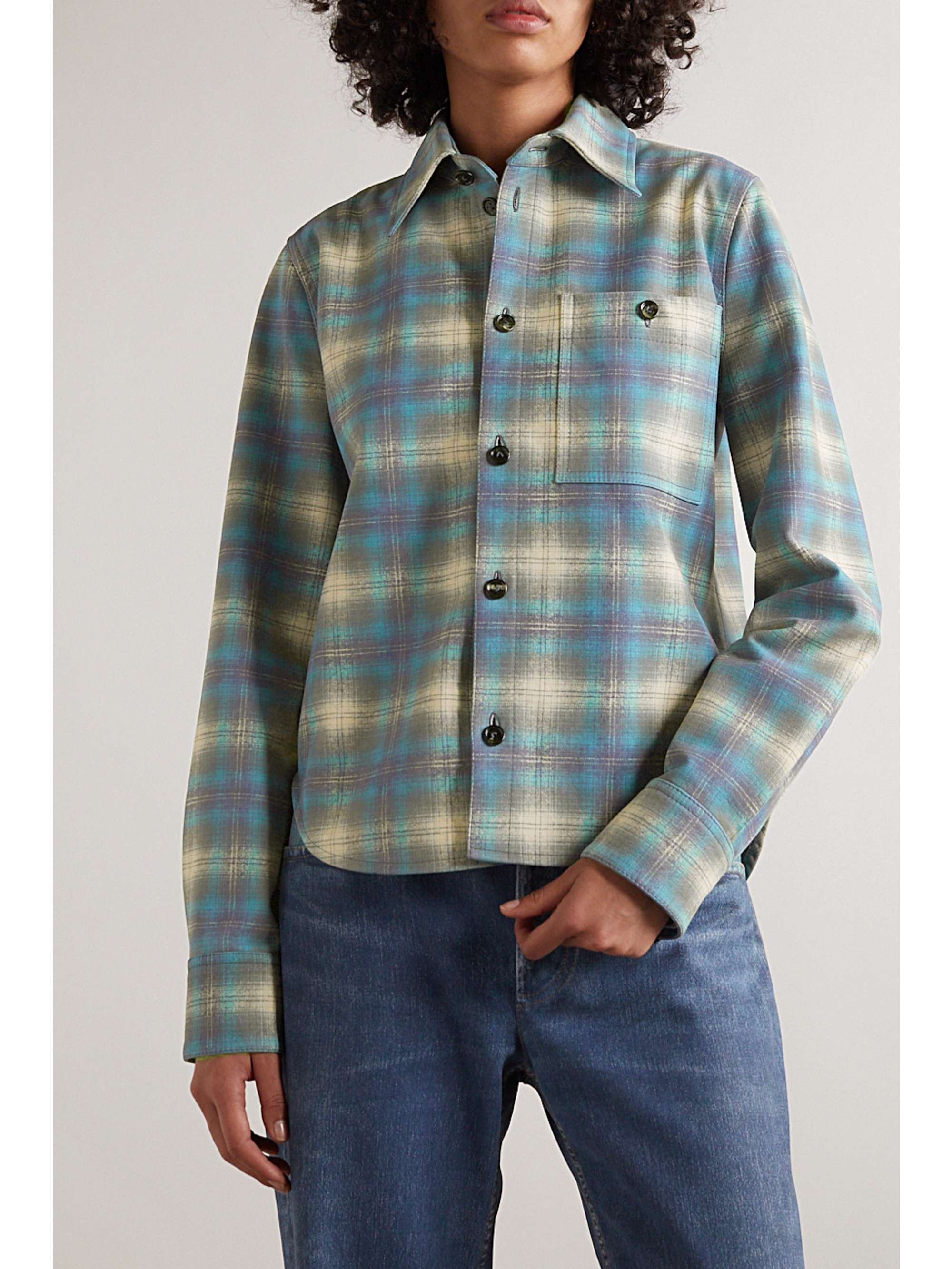 BOTTEGA VENETA Cropped checked leather shirt