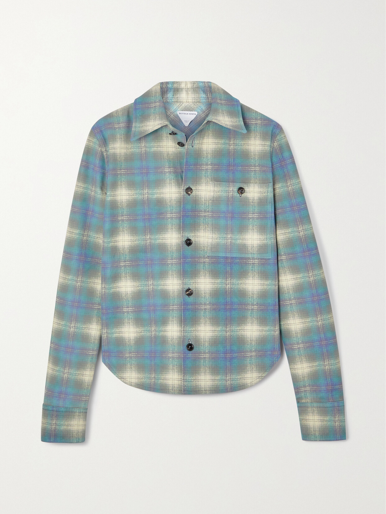 Bottega Veneta Flannel Check Printed Button-front Leather Shirt In Blue