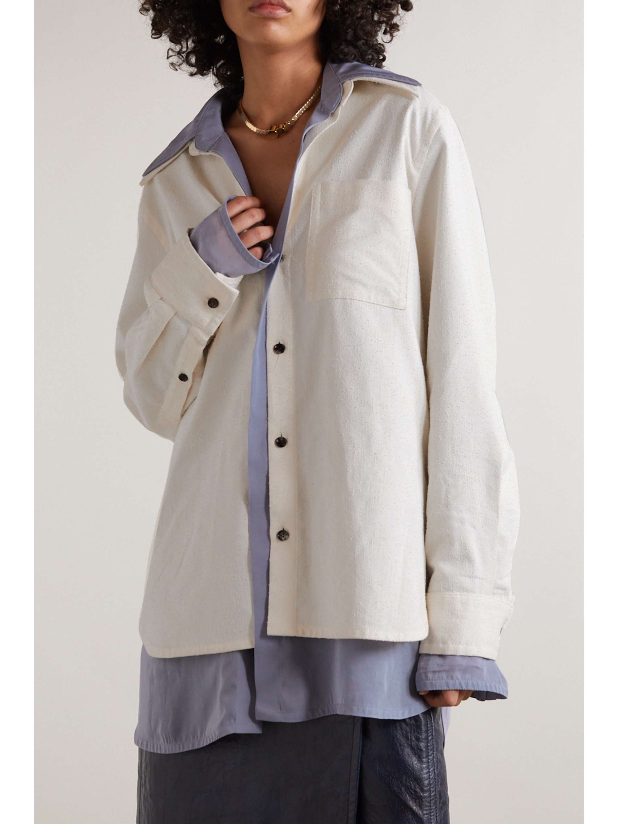 BOTTEGA VENETA Layered cotton-blend poplin and bouclé shirt