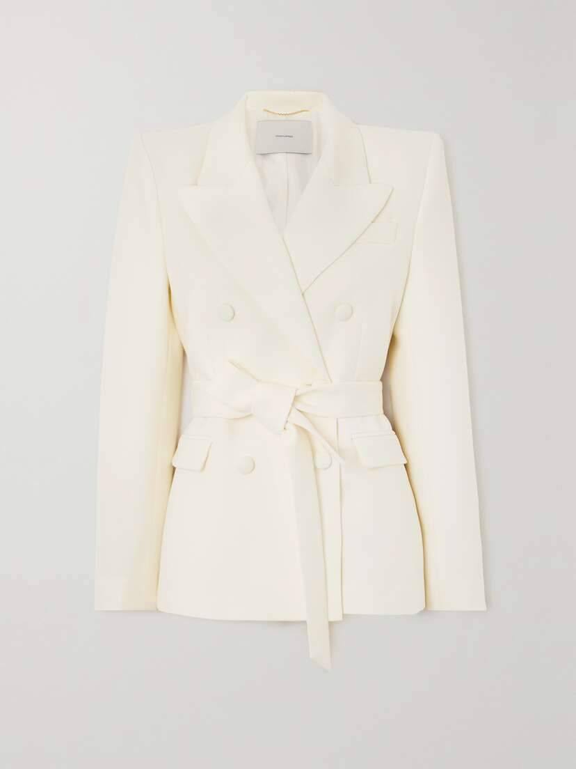 Adam Lippes Double-breasted Belted Wool And Silk-blend Blazer