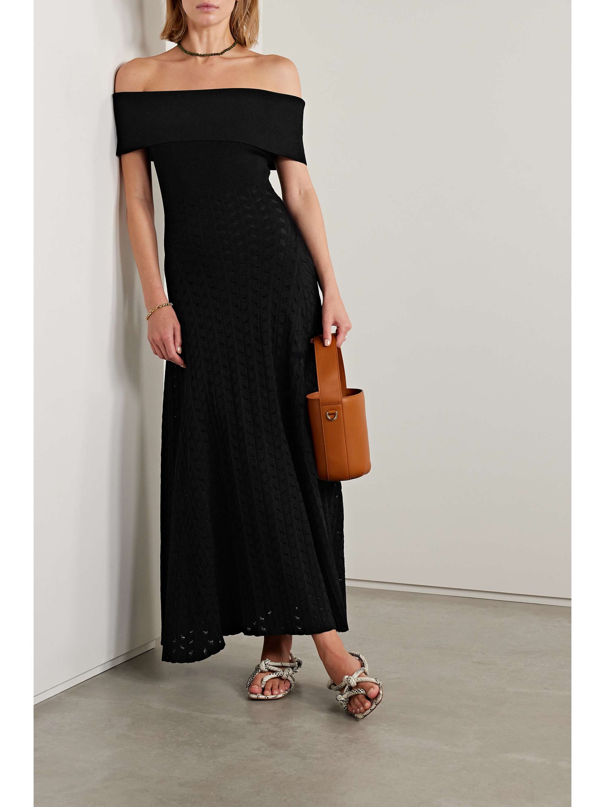 ADAM LIPPES Bardot off-the-shoulder jacquard-knit midi dress | NET-A-PORTER