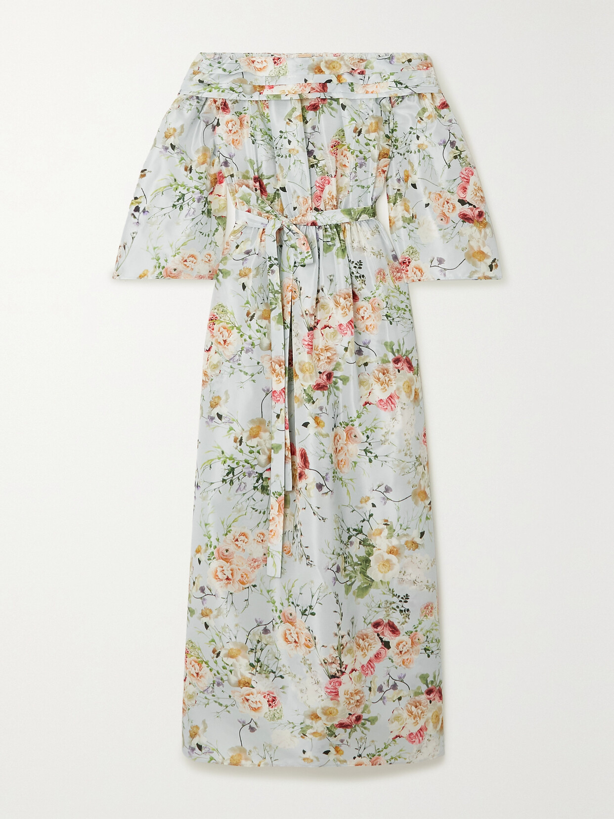 Adam Lippes Bardot Off-the-shoulder Belted Floral-print Silk Maxi Dress - Blue