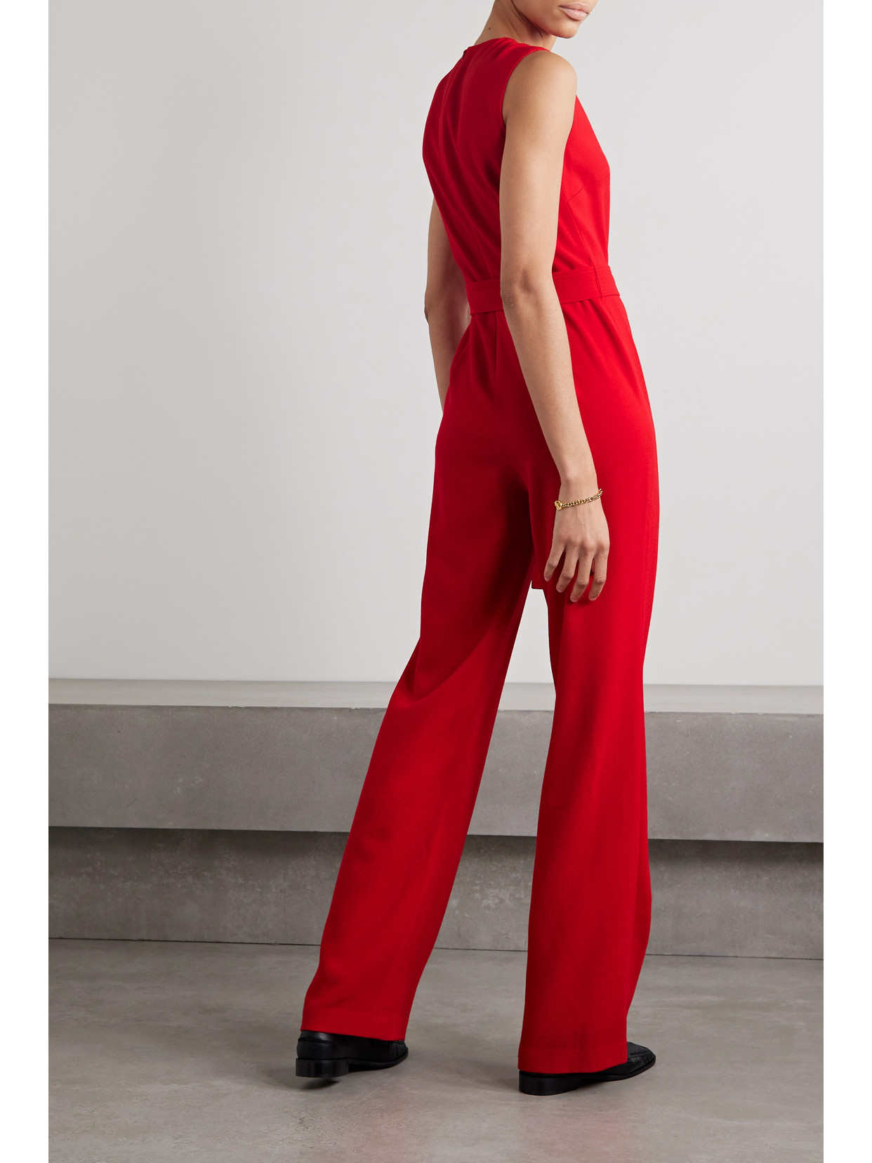 Shop Adam Lippes Belted Wool-crepe Jumpsuit In Red