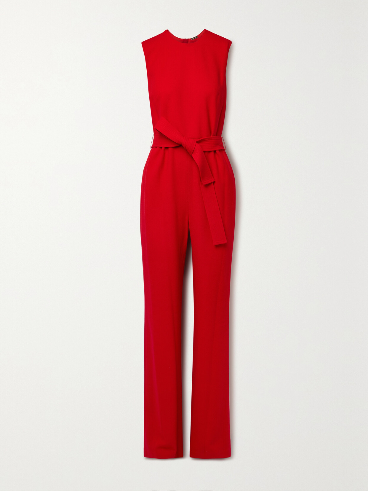 Shop Adam Lippes Belted Wool-crepe Jumpsuit In Red