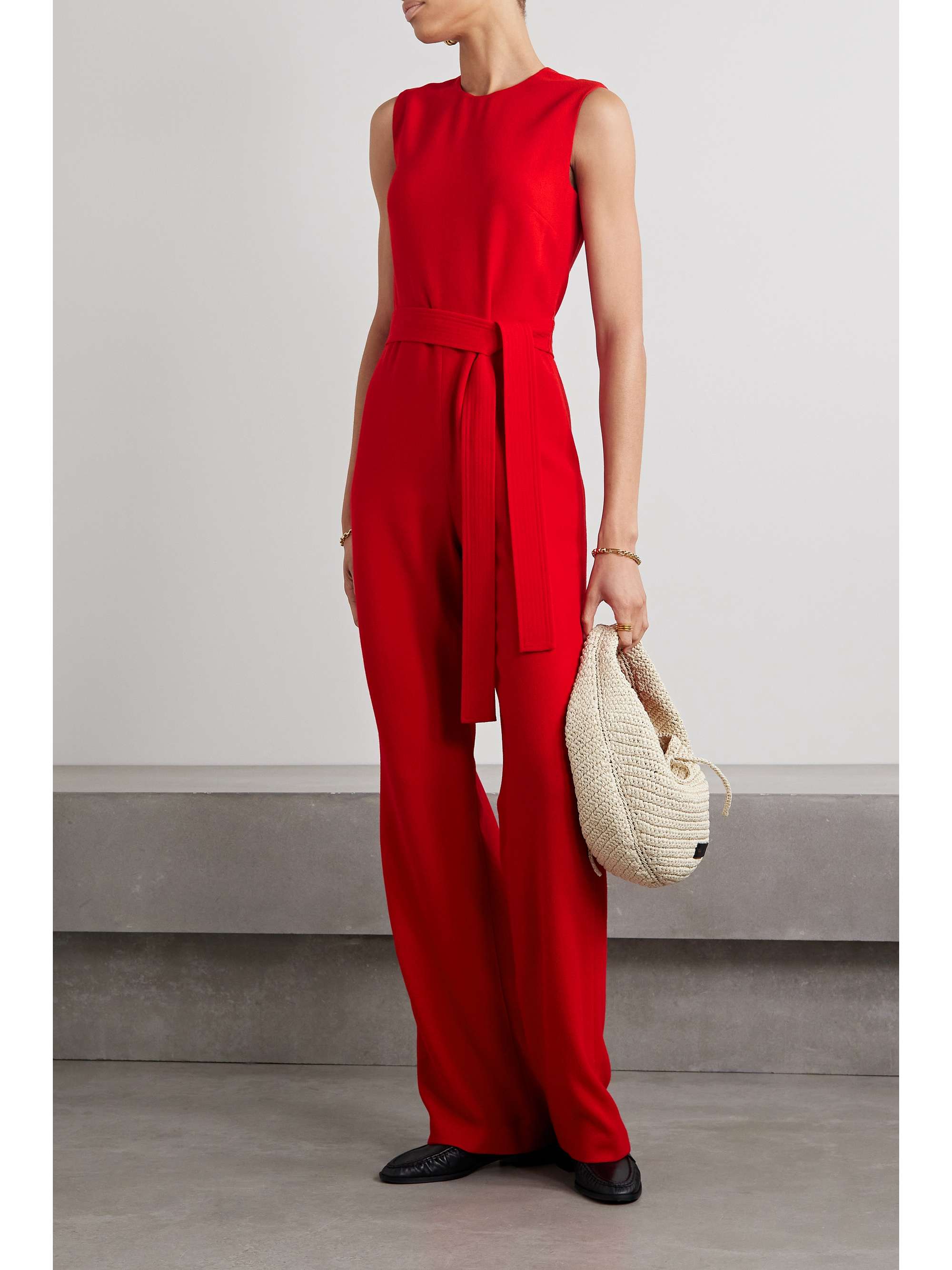 ADAM LIPPES Belted wool-crepe jumpsuit | NET-A-PORTER