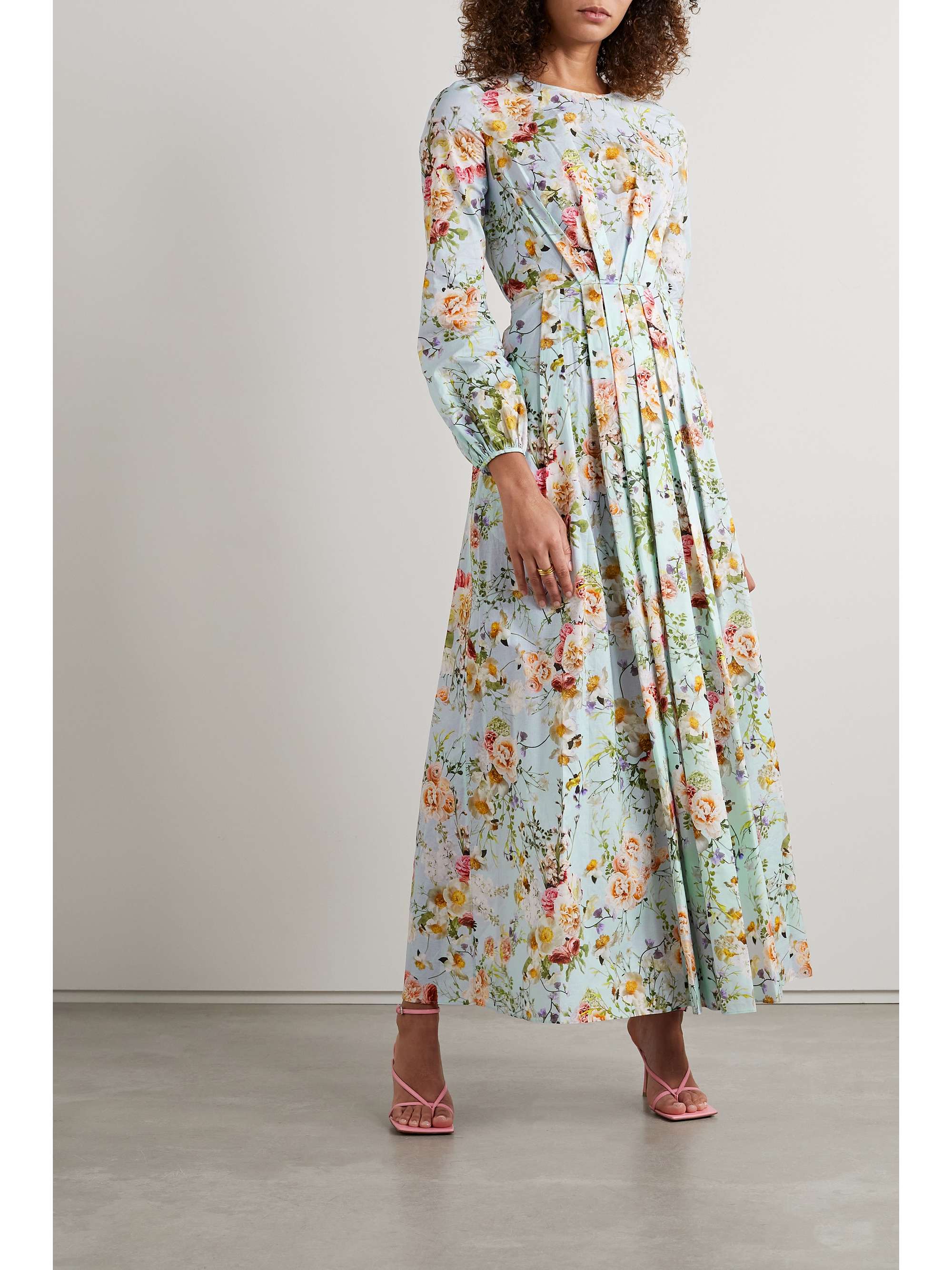 ADAM LIPPES Pleated floral-print cotton-voile maxi dress | NET-A-PORTER