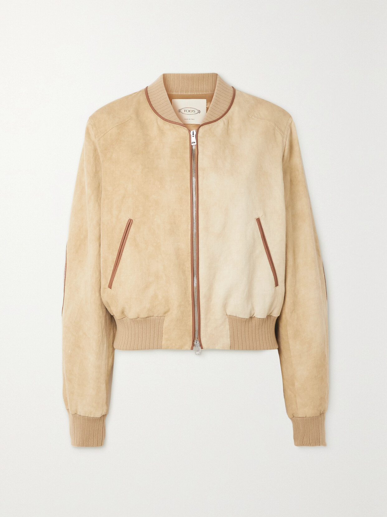 Tod's Leather-trimmed Linen And Cotton-blend Bomber Jacket In Neutrals