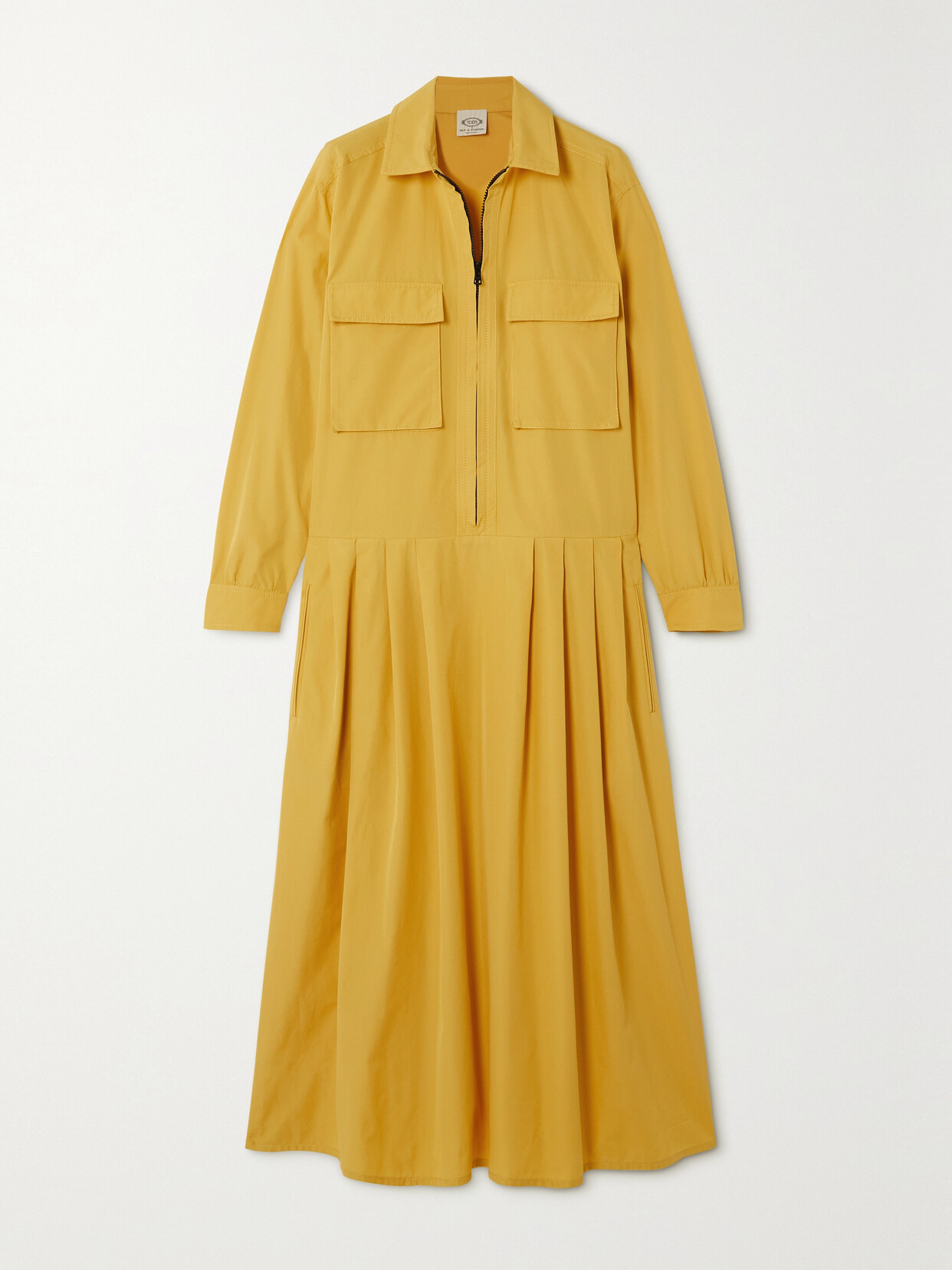 Tod's - Pleated Cotton-poplin Midi Shirt Dress - Yellow