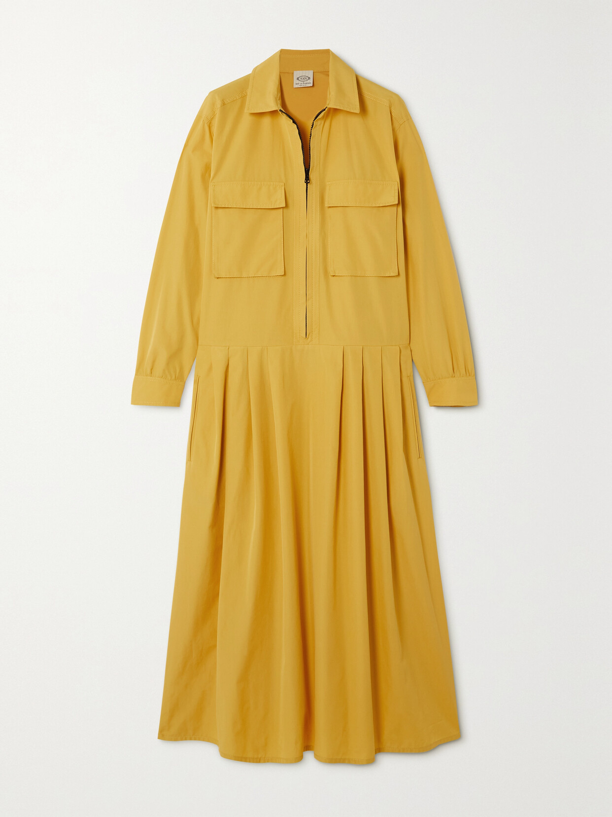 Tod's Pleated Cotton-poplin Midi Shirt Dress In Yellow