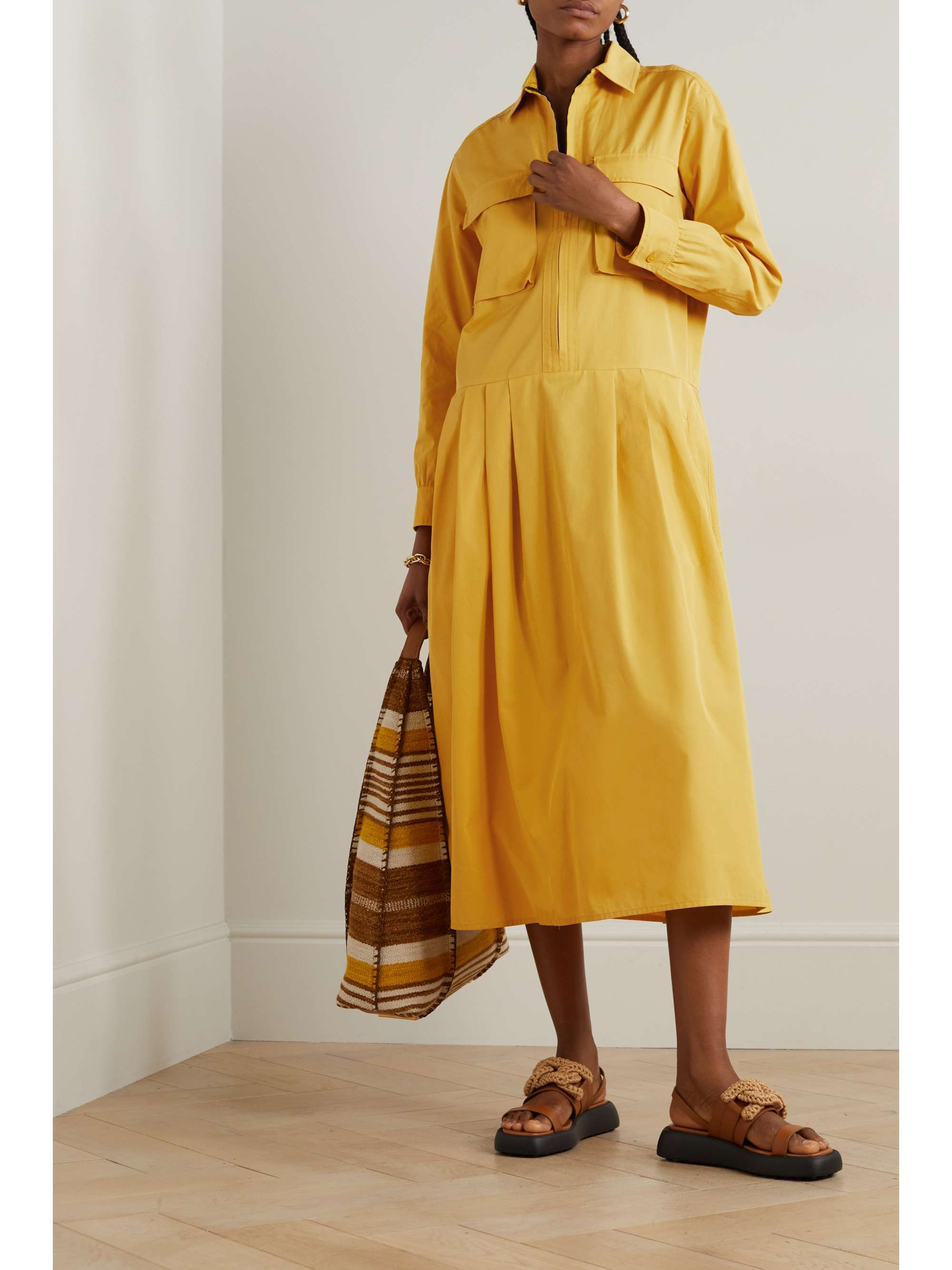 TOD'S Pleated cotton-poplin midi shirt dress