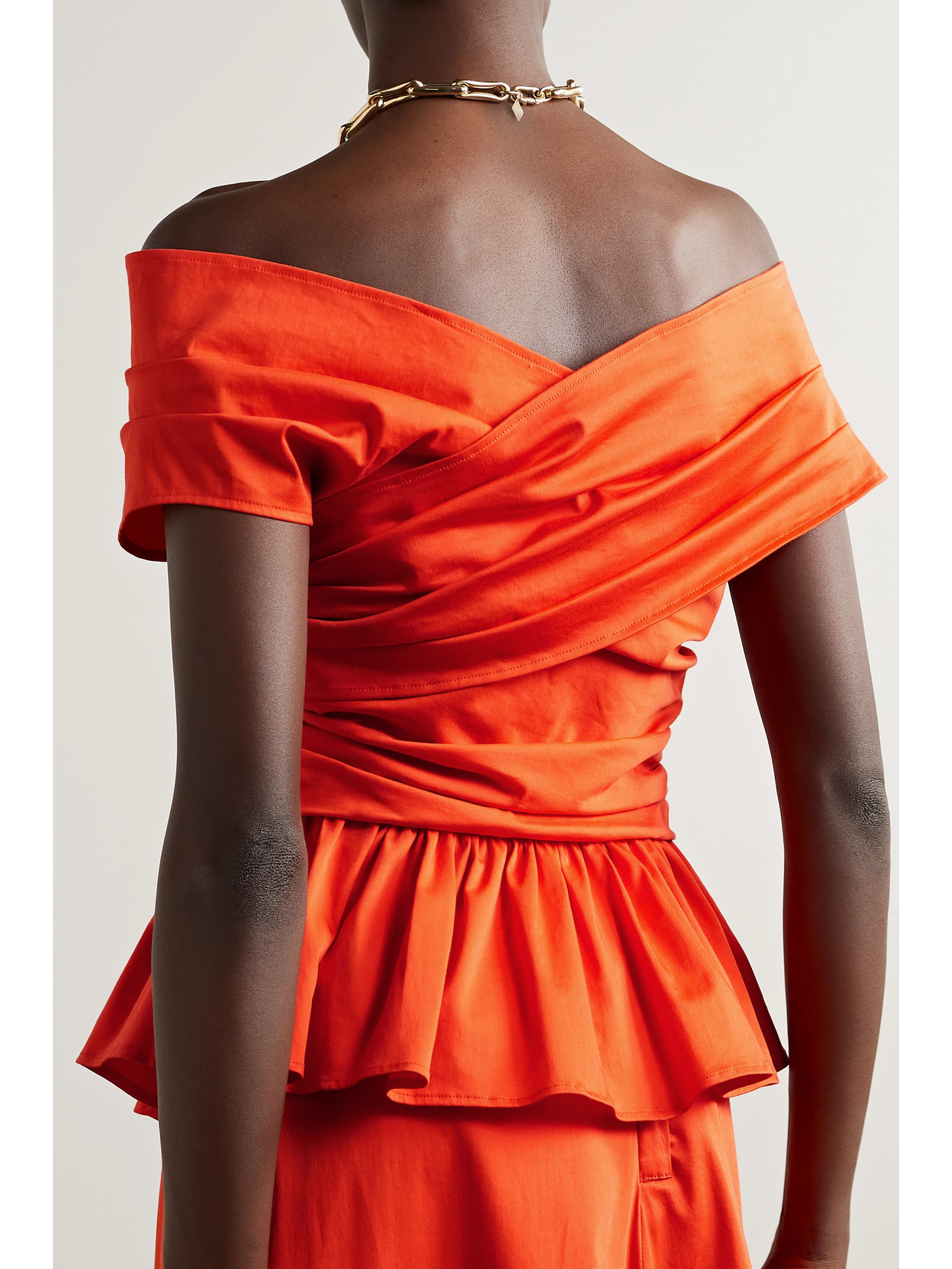 Pella Off-The-Shoulder Cotton-Blend Poplin Peplum Top