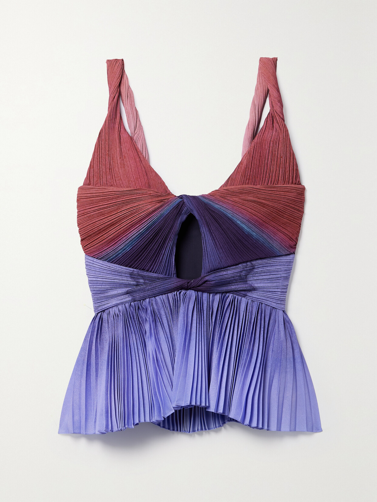 Altuzarra - Minoa Twisted Cutout Tie-dyed Plissé-crepe De Chine Top - Purple