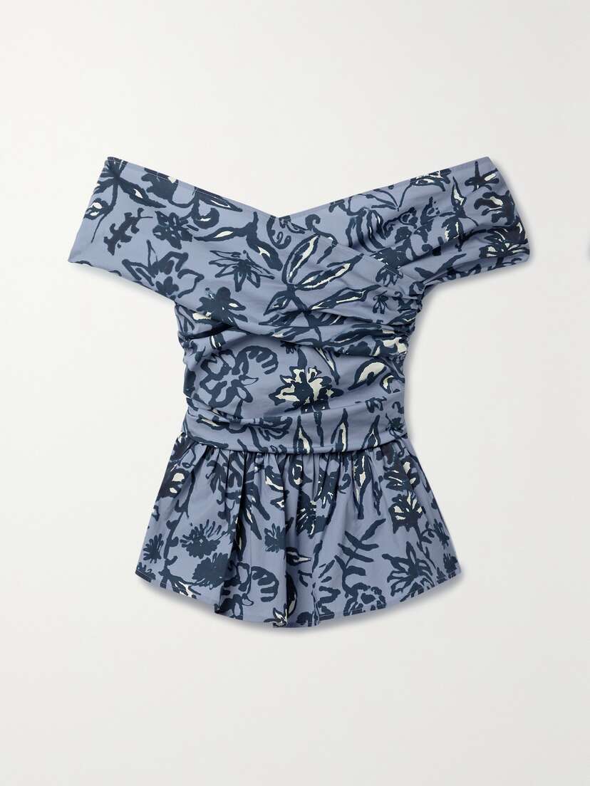 Altuzarra Pella Off-the-shoulder Floral-print Cotton-blend Poplin Peplum Top