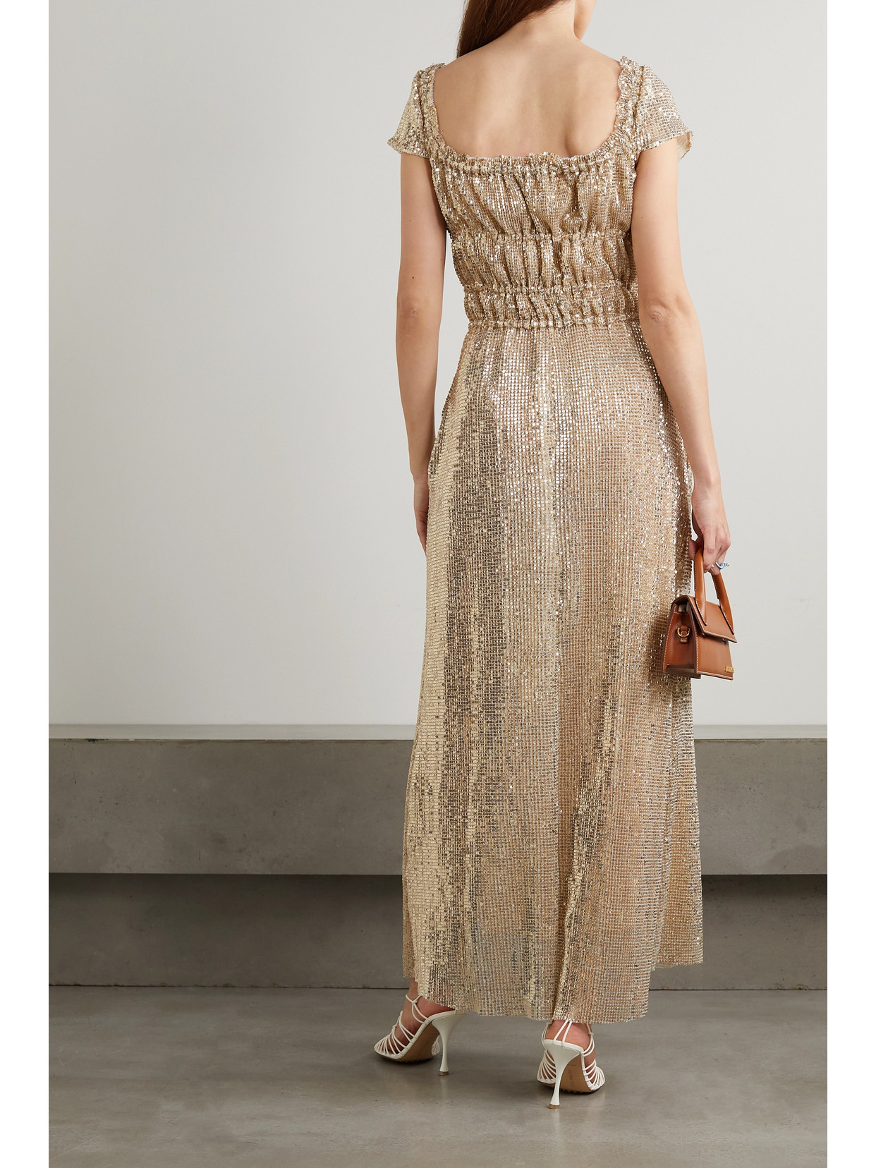 Altuzarra Lily Shirred Sequined Stretch-silk Midi Dress In Gold