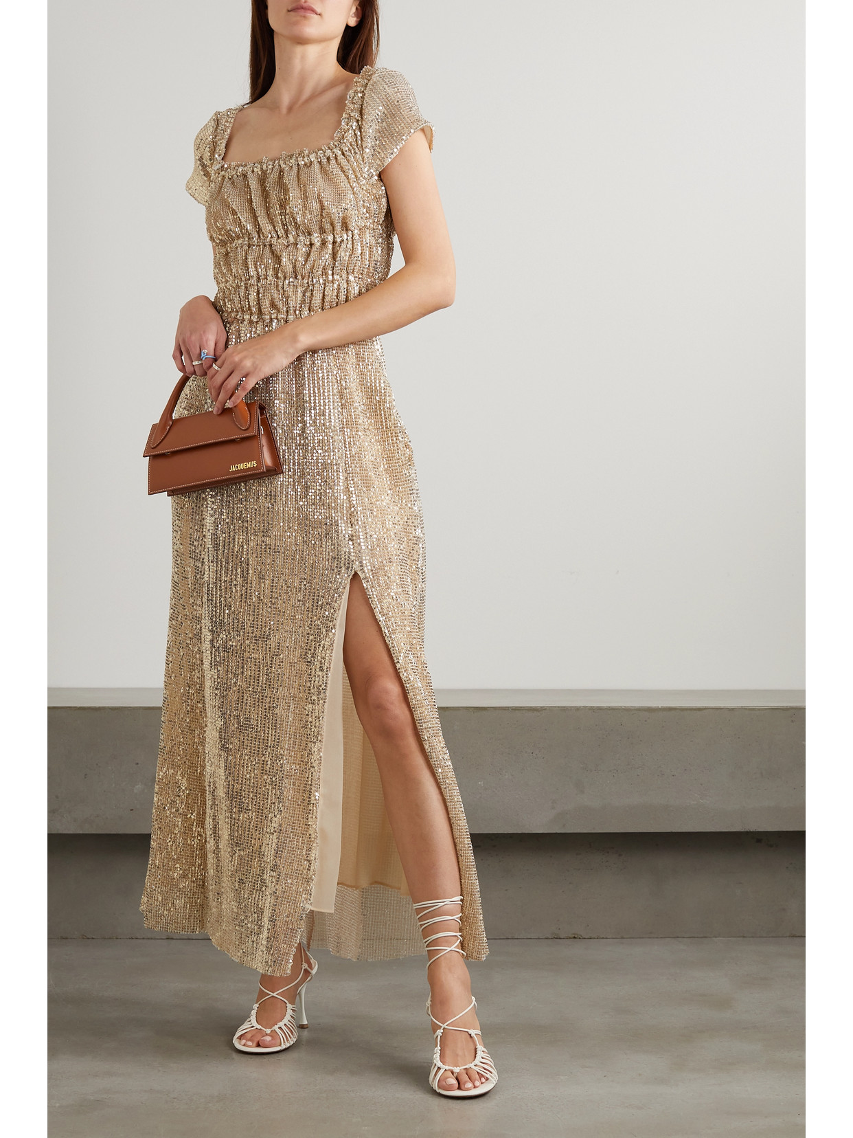 Altuzarra Lily Shirred Sequined Stretch-silk Midi Dress In Gold