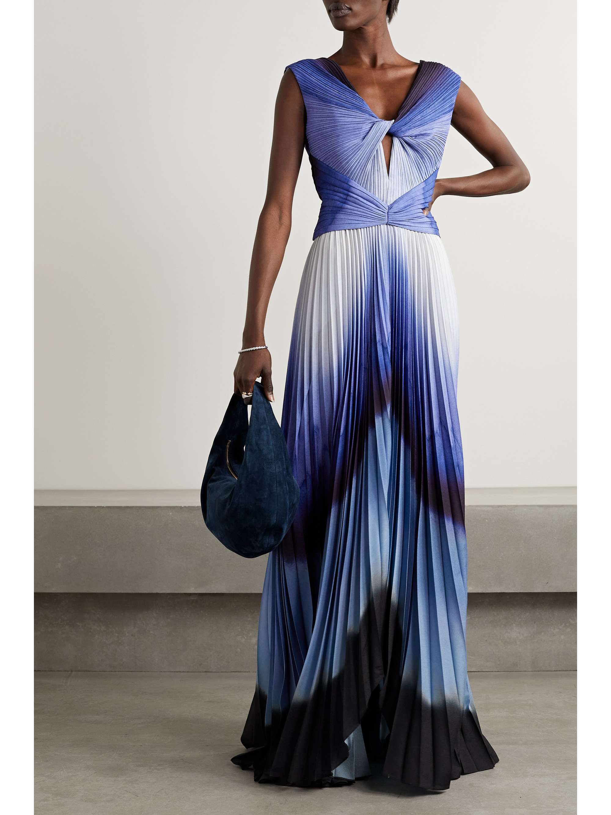 ALTUZARRA Kalymnos twist-front cutout tie-dyed plissé crepe de chine maxi dress