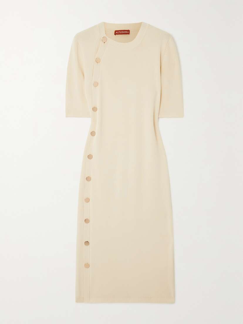 Altuzarra Topaz Button-detailed Ribbed-knit Midi Dress