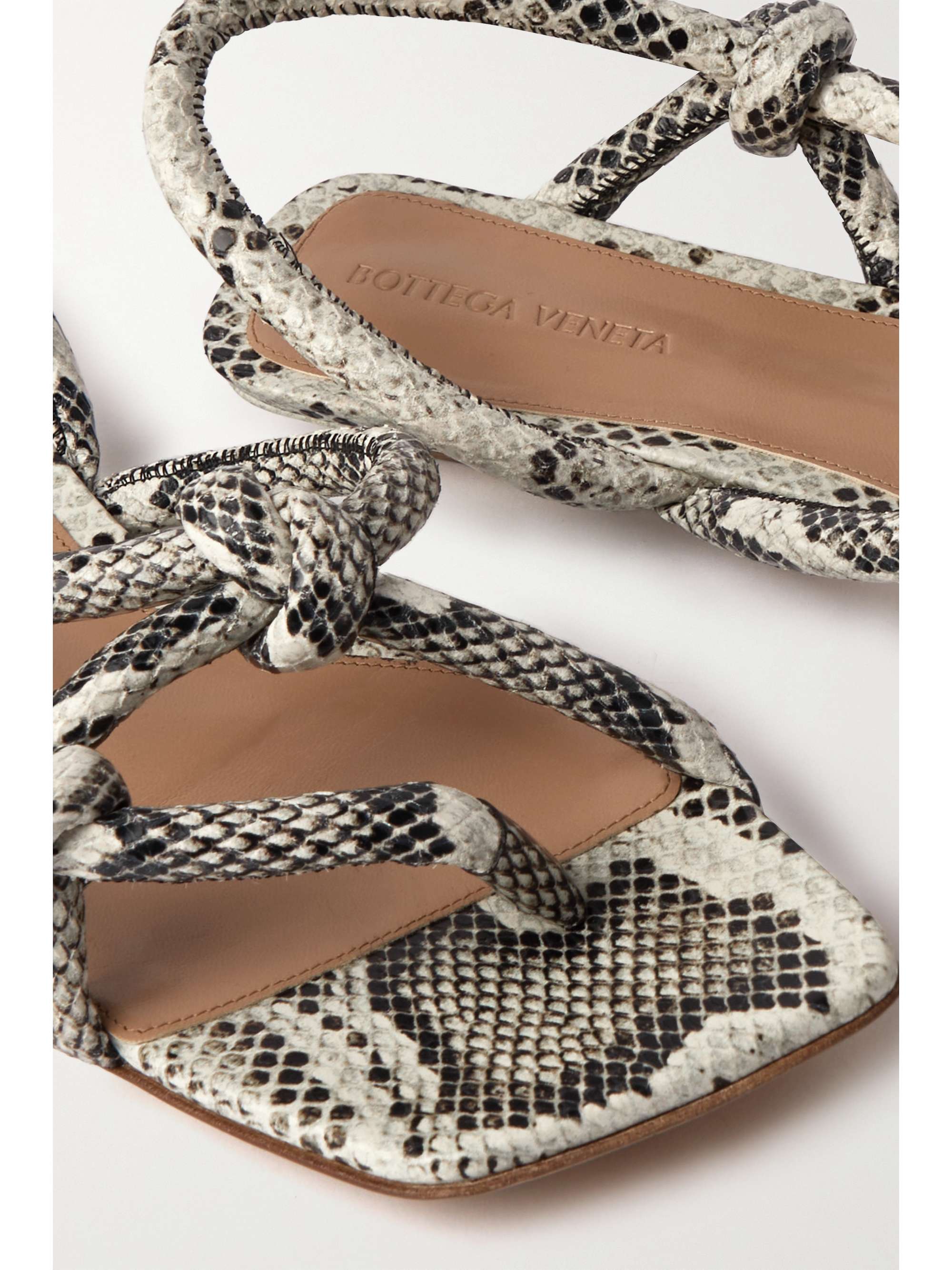 BOTTEGA VENETA Knotted snake-effect leather slingback sandals