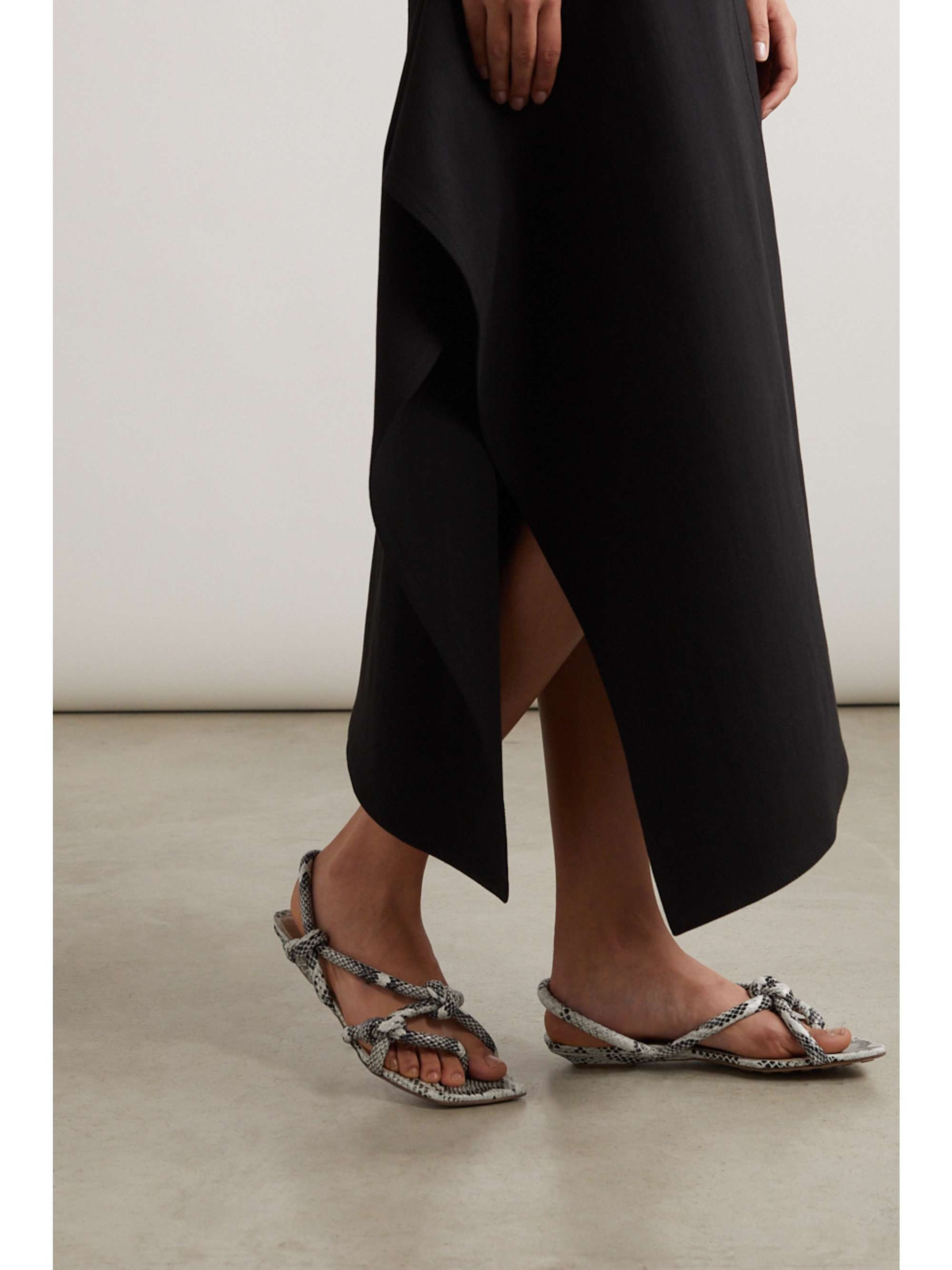 BOTTEGA VENETA Knotted snake-effect leather slingback sandals