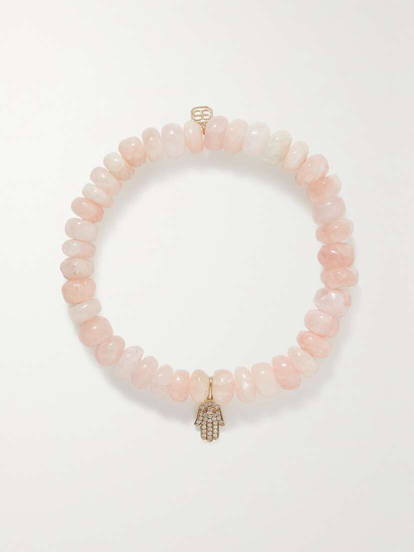Sydney Evan Small Hamsa 14-karat Gold, Morganite And Diamond Bracelet