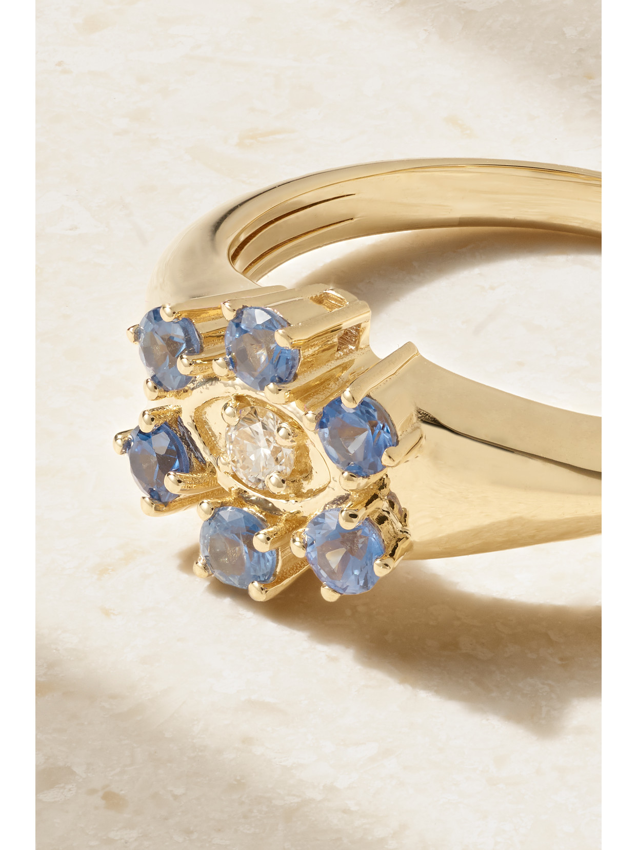 Shop Sydney Evan Marquis Eye 14-karat Gold, Sapphire And Diamond Ring