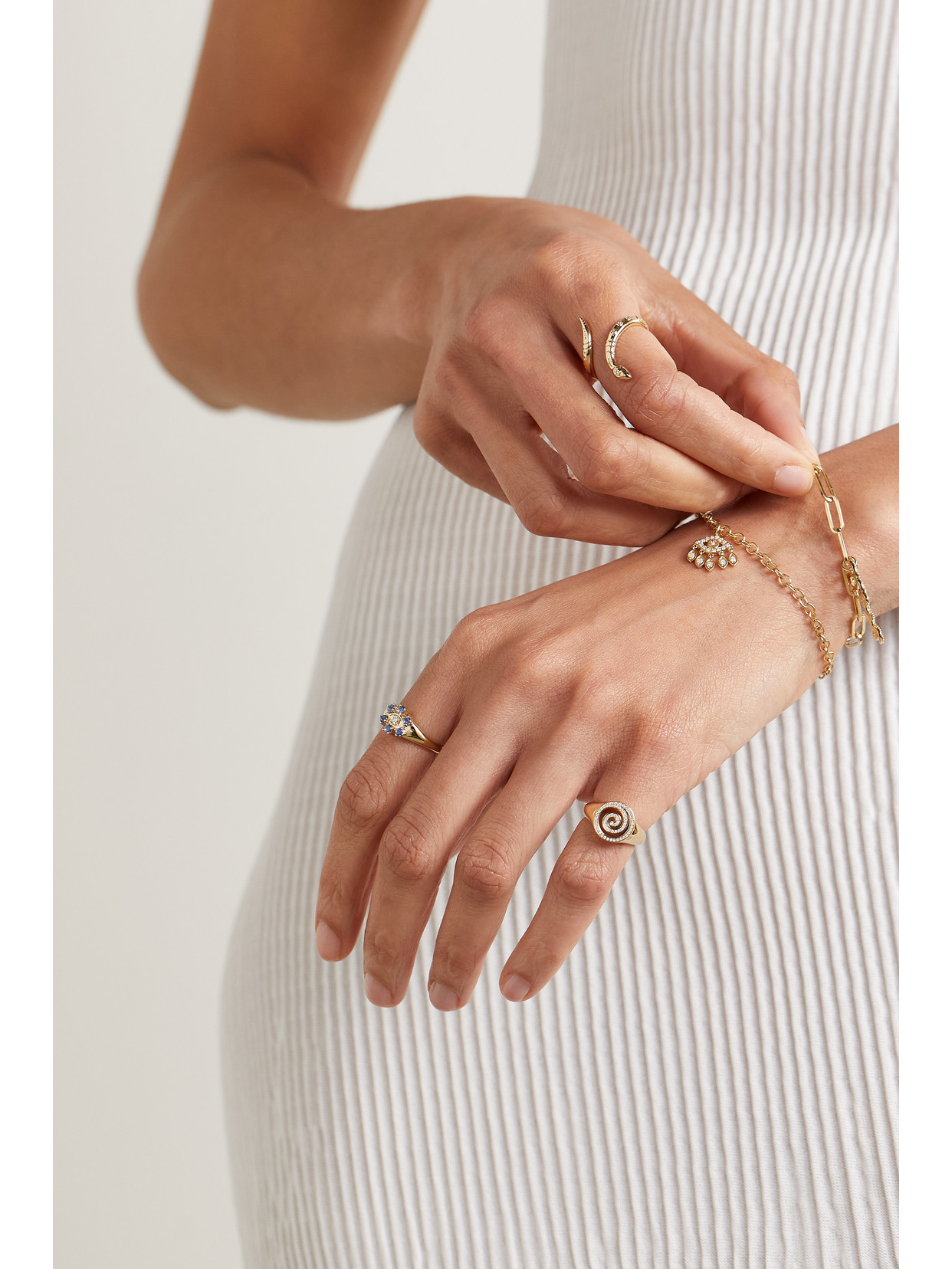 Sydney Evan Marquis Eye 14-karat Gold, Sapphire And Diamond Ring In Gold