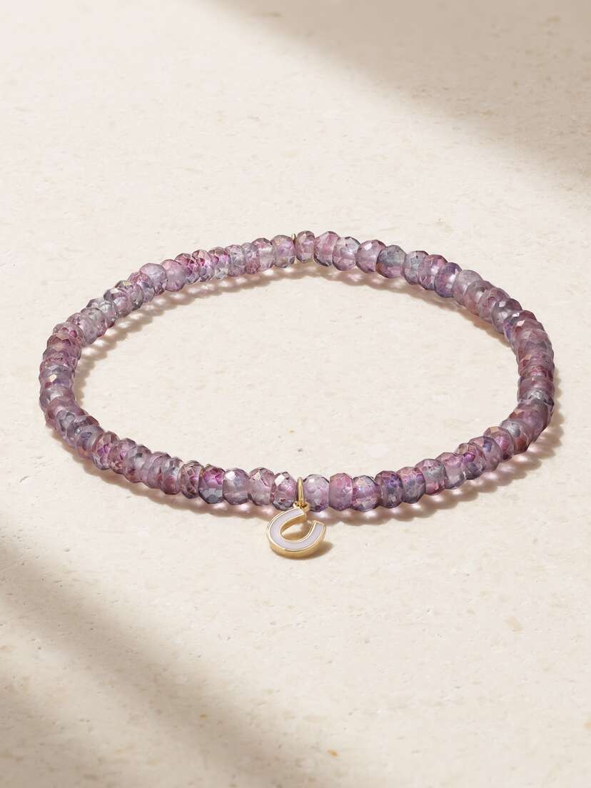 Sydney Evan Mini Horseshoe 14-karat Gold, Enamel And Quartz Bracelet