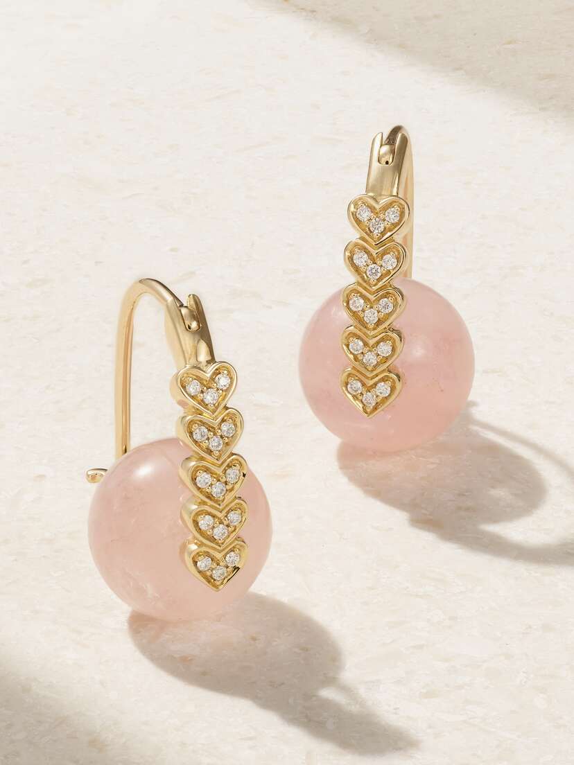 Sydney Evan Heart 14-karat Gold, Morganite And Diamond Earrings