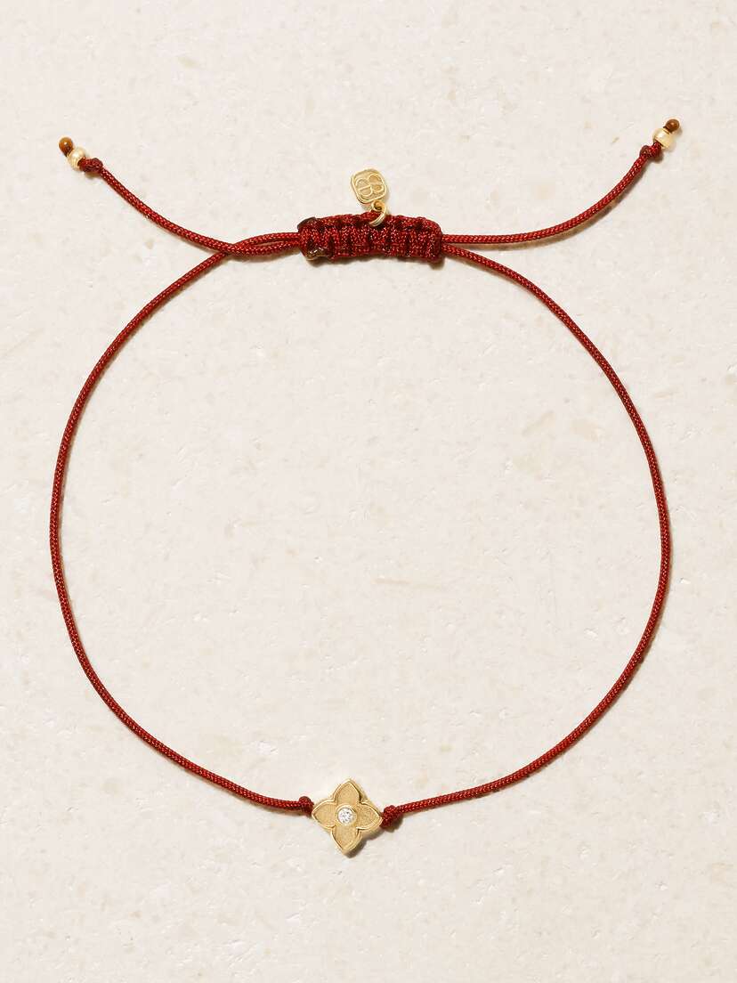Sydney Evan Morrocan Flower Bead 14-karat Gold, Cord And Diamond Bracelet