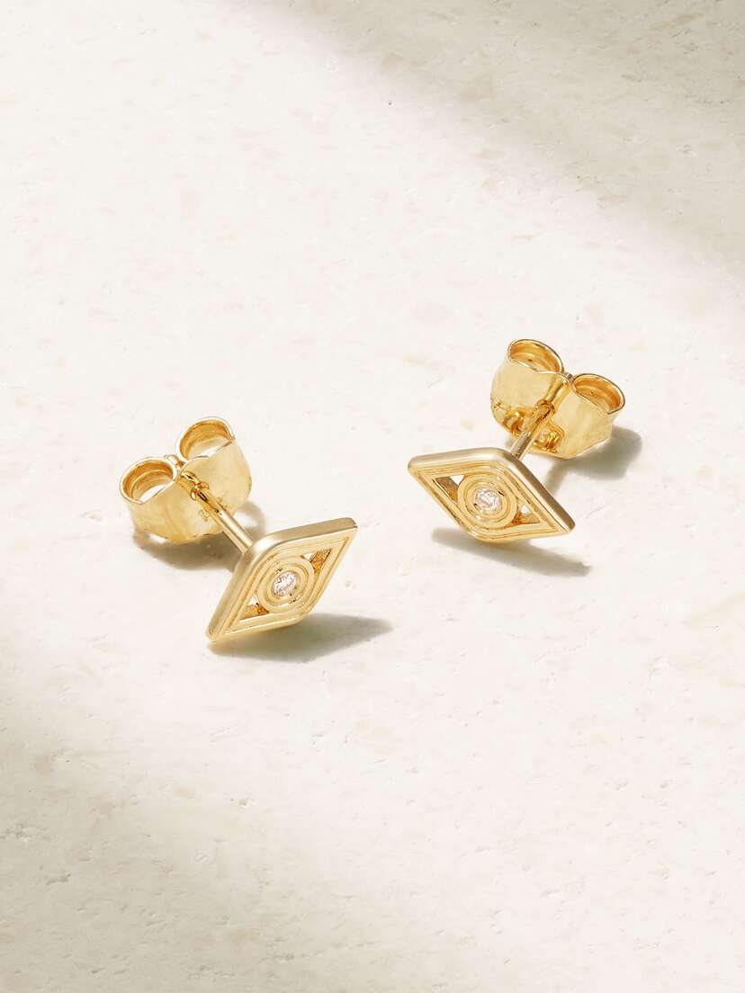 Sydney Evan Fluted Evil Eye 14-karat Gold Diamond Earrings
