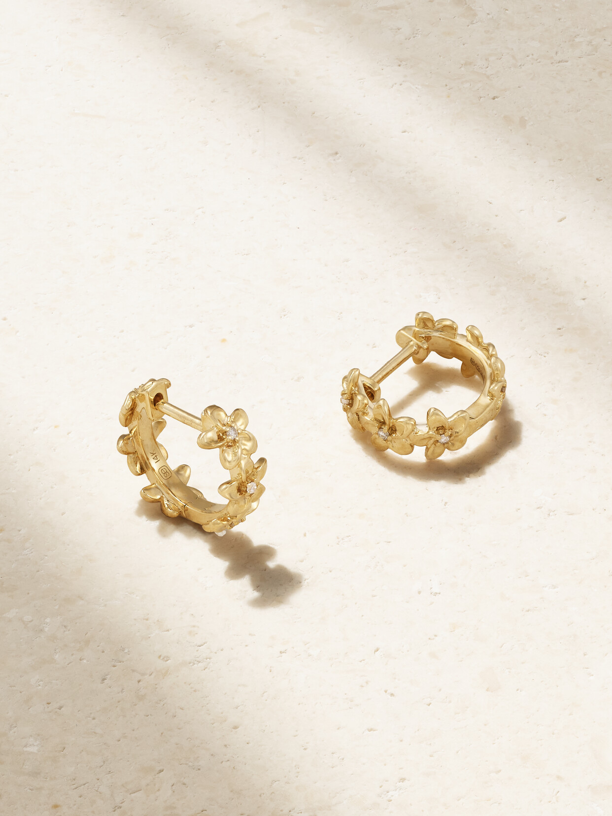 Sydney Evan - Tiny Plumeria 14-karat Gold Diamond Hoop Earrings - One size