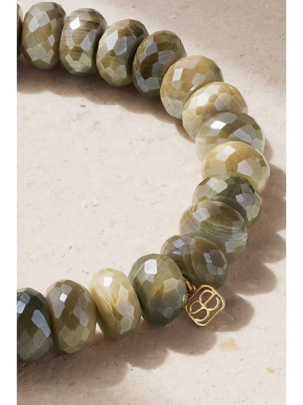 Sydney Evan Fluted Stone Rondelle 14-karat Gold, Moonstone And Diamond Bracelet In Gold
