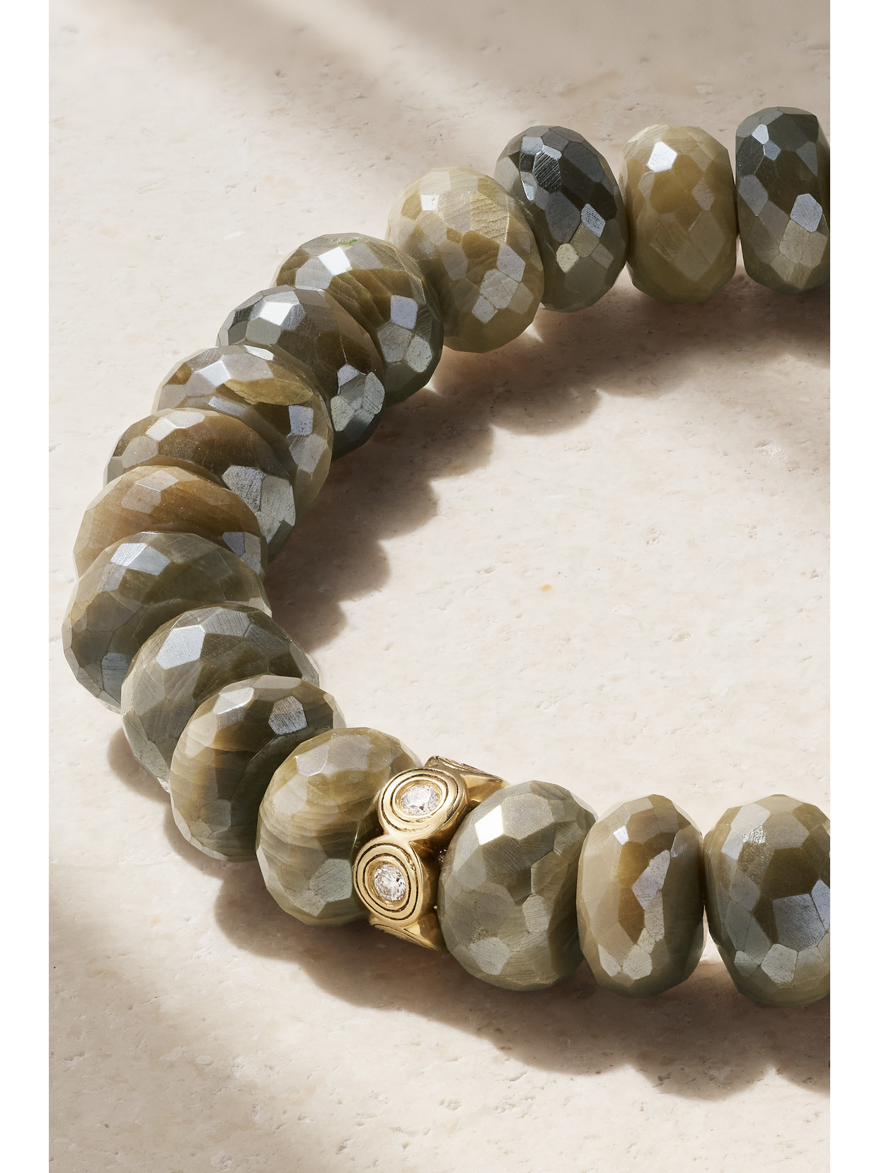 Sydney Evan Fluted Stone Rondelle 14-karat Gold, Moonstone And Diamond Bracelet In Gold