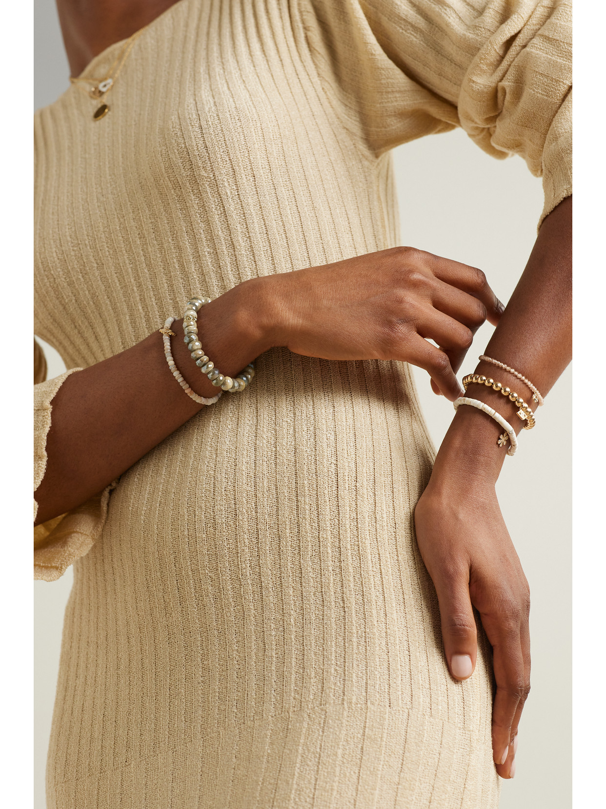 Shop Sydney Evan Fluted Stone Rondelle 14-karat Gold, Moonstone And Diamond Bracelet