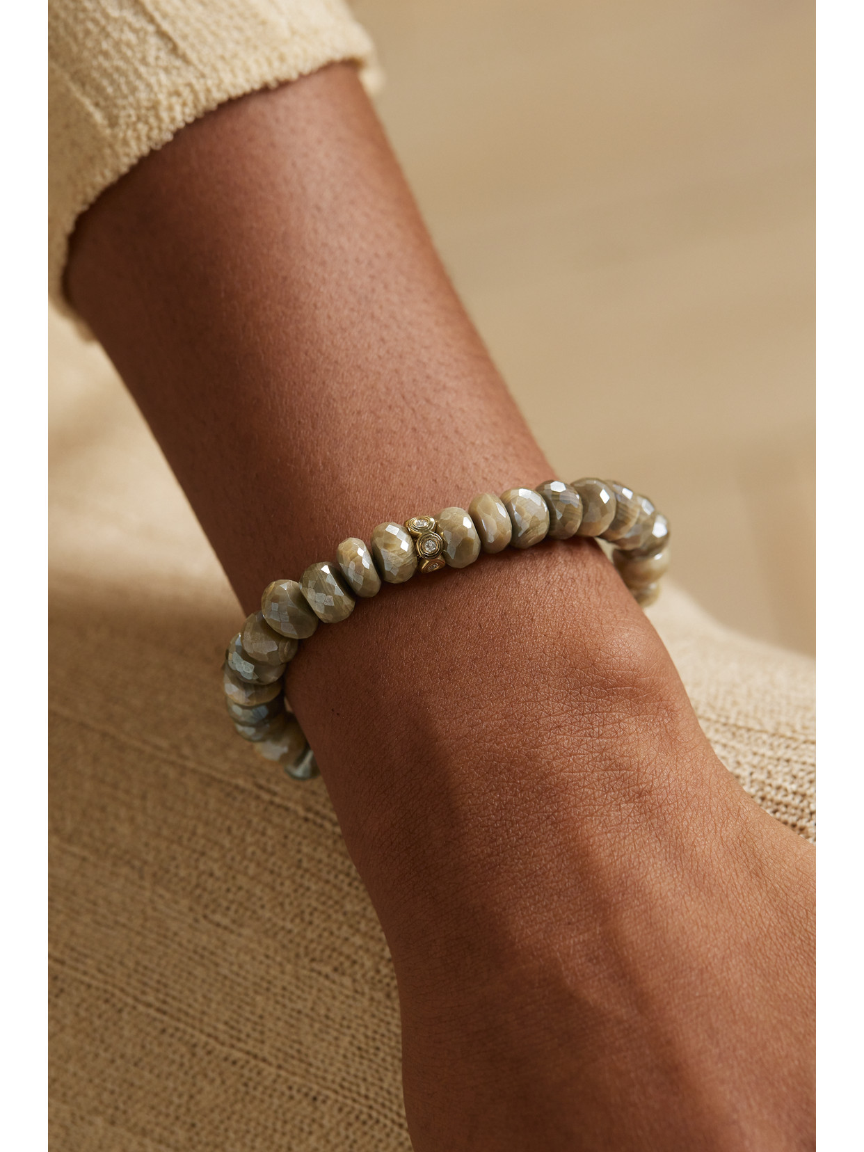 Sydney Evan Fluted Stone Rondelle 14-karat Gold, Moonstone And Diamond Bracelet In Gold