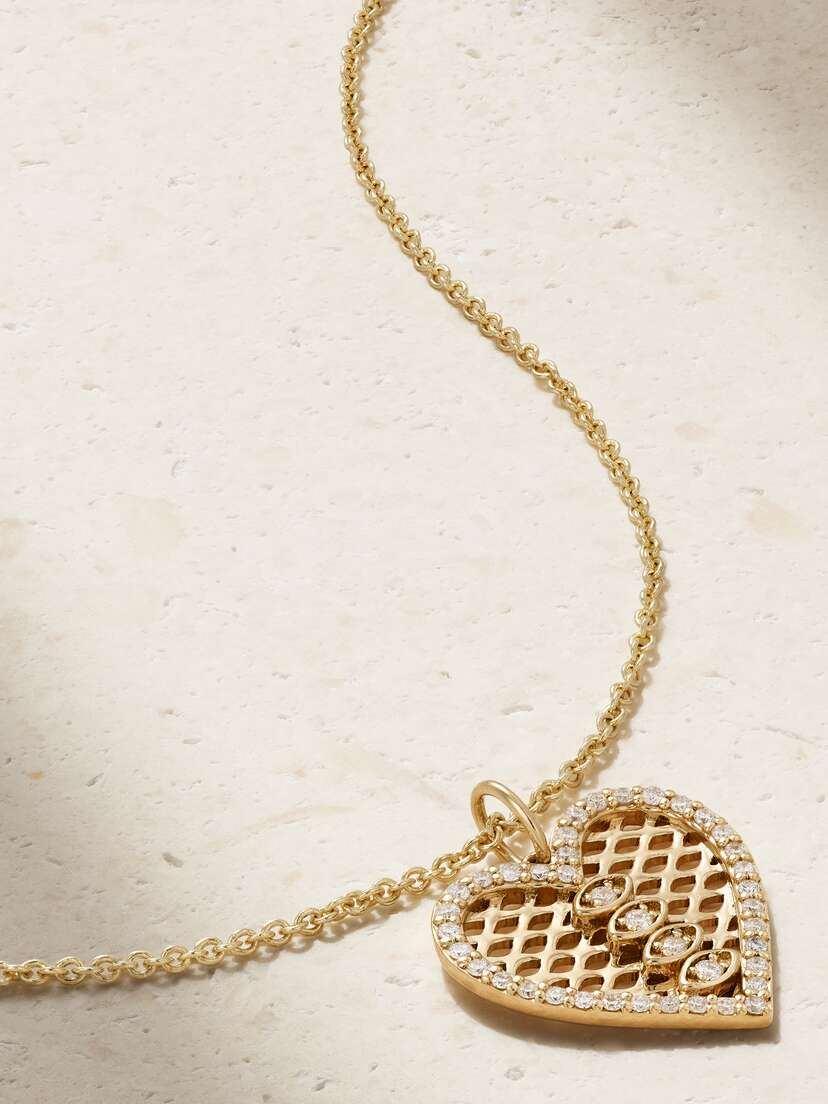 Sydney Evan Marquis Eye Fishnet Heart 14-karat Gold Diamond Necklace