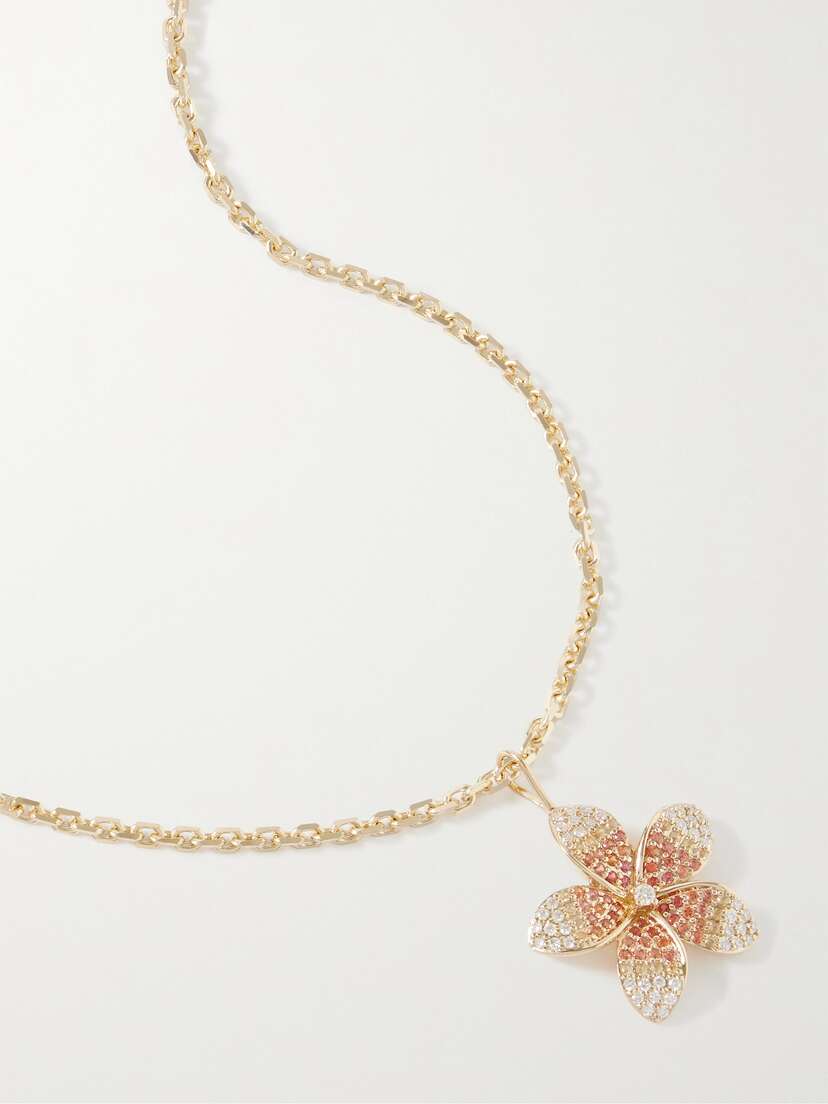 Sydney Evan Large Plumeria 14-karat Gold Diamond And Sapphire Necklace