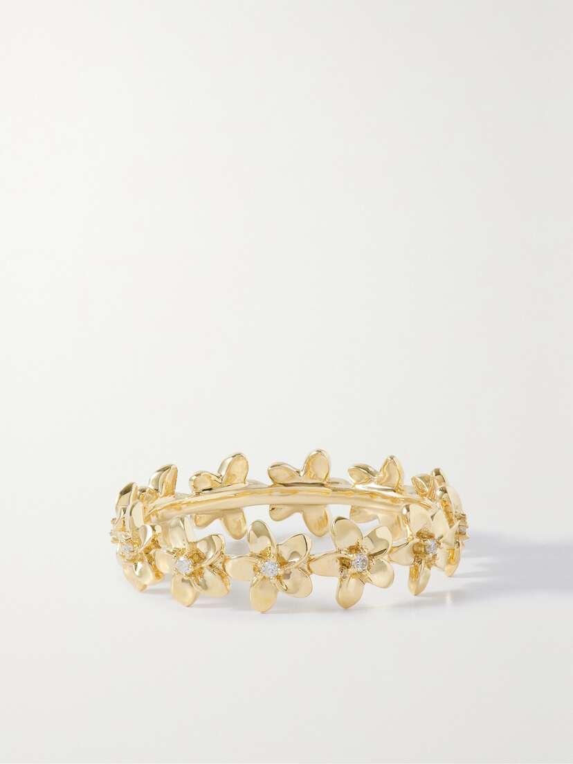 Sydney Evan Tiny Plumeria 14-karat Gold Diamond Ring - 6 1/2