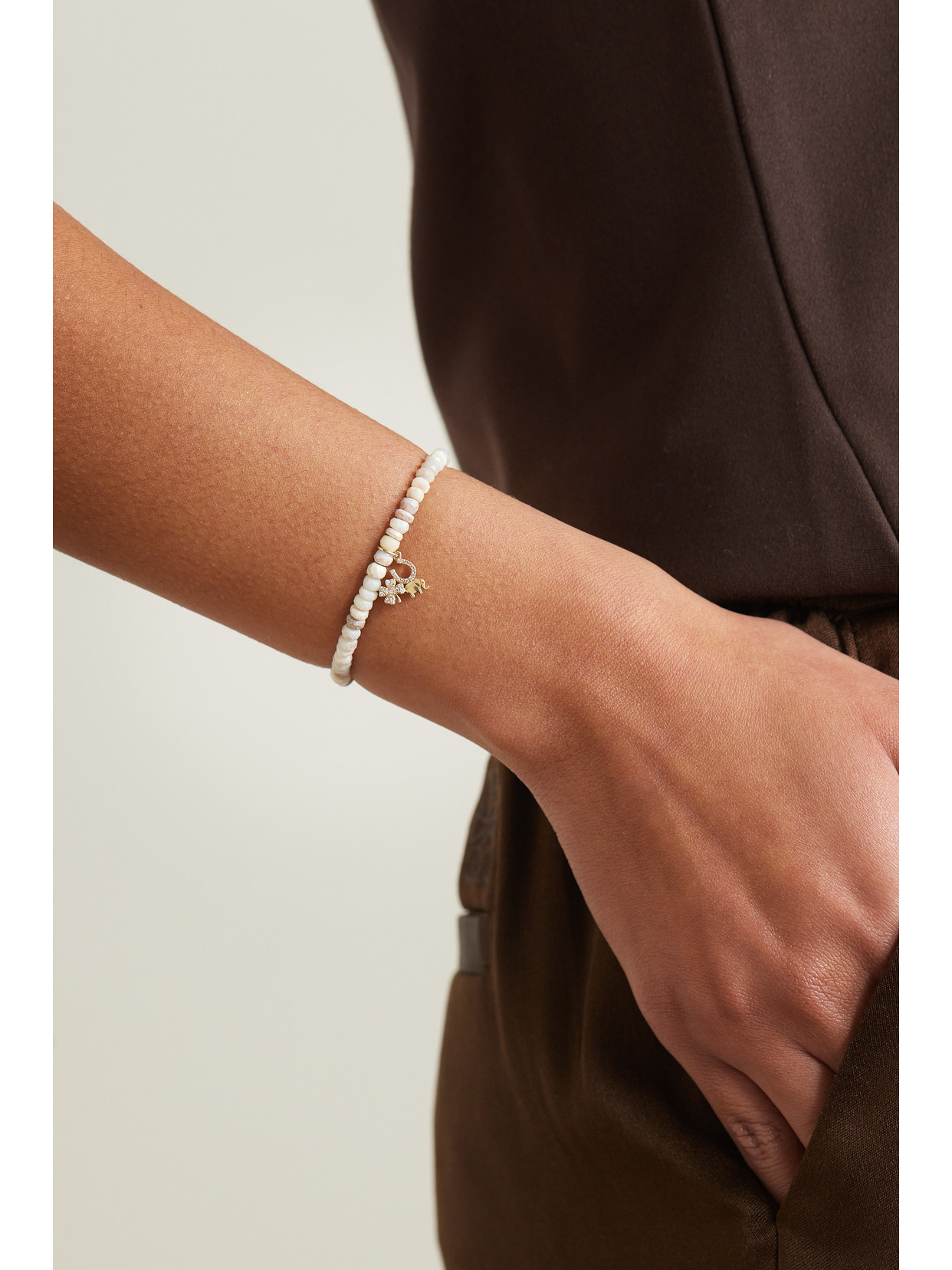 Sydney Evan Luck Cluster 14-karat Gold, Opal And Diamond Bracelet In Gold
